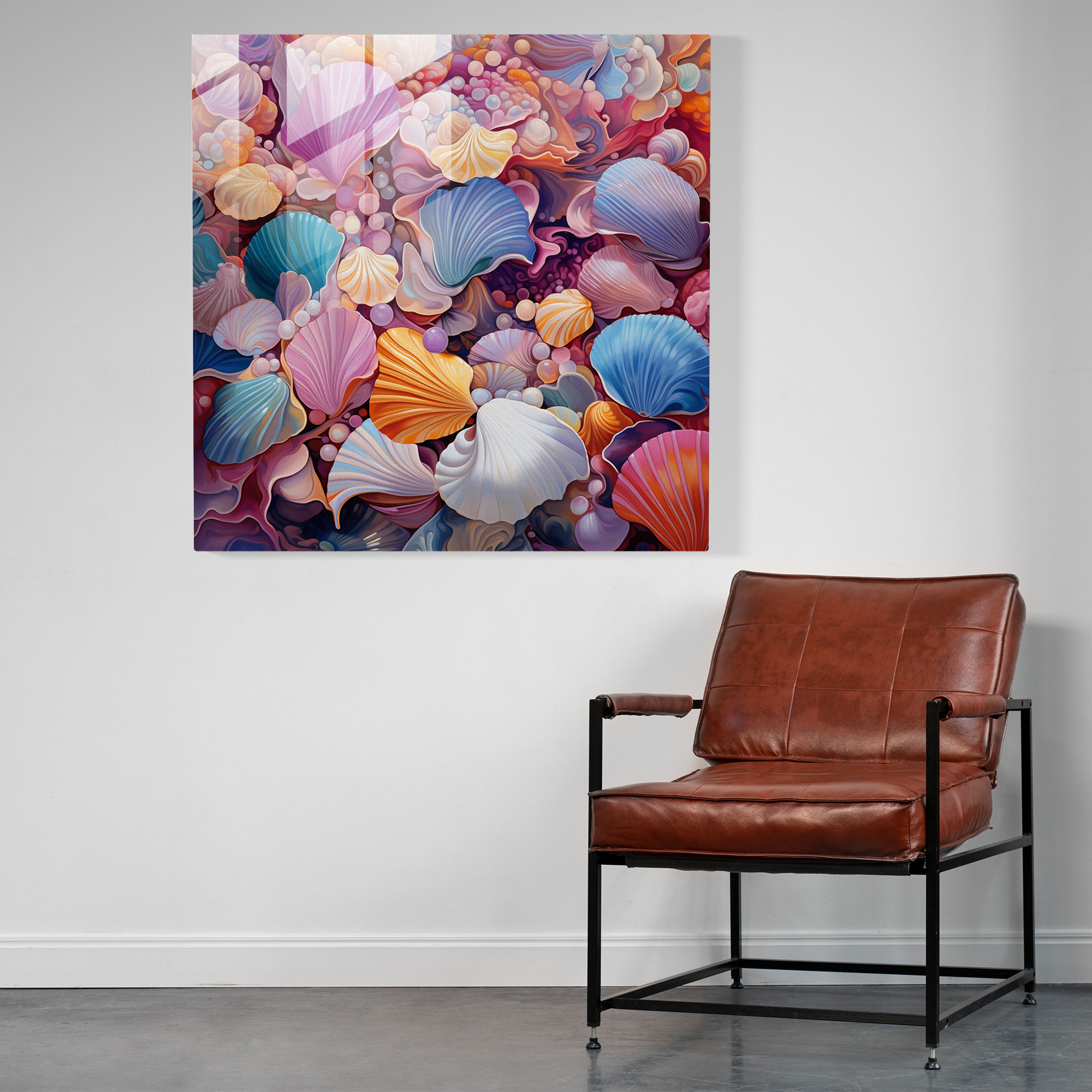 Deniz Kabuğu Füzyon Cam Tablo - Plaj Modern Sanat Soyut Desenler