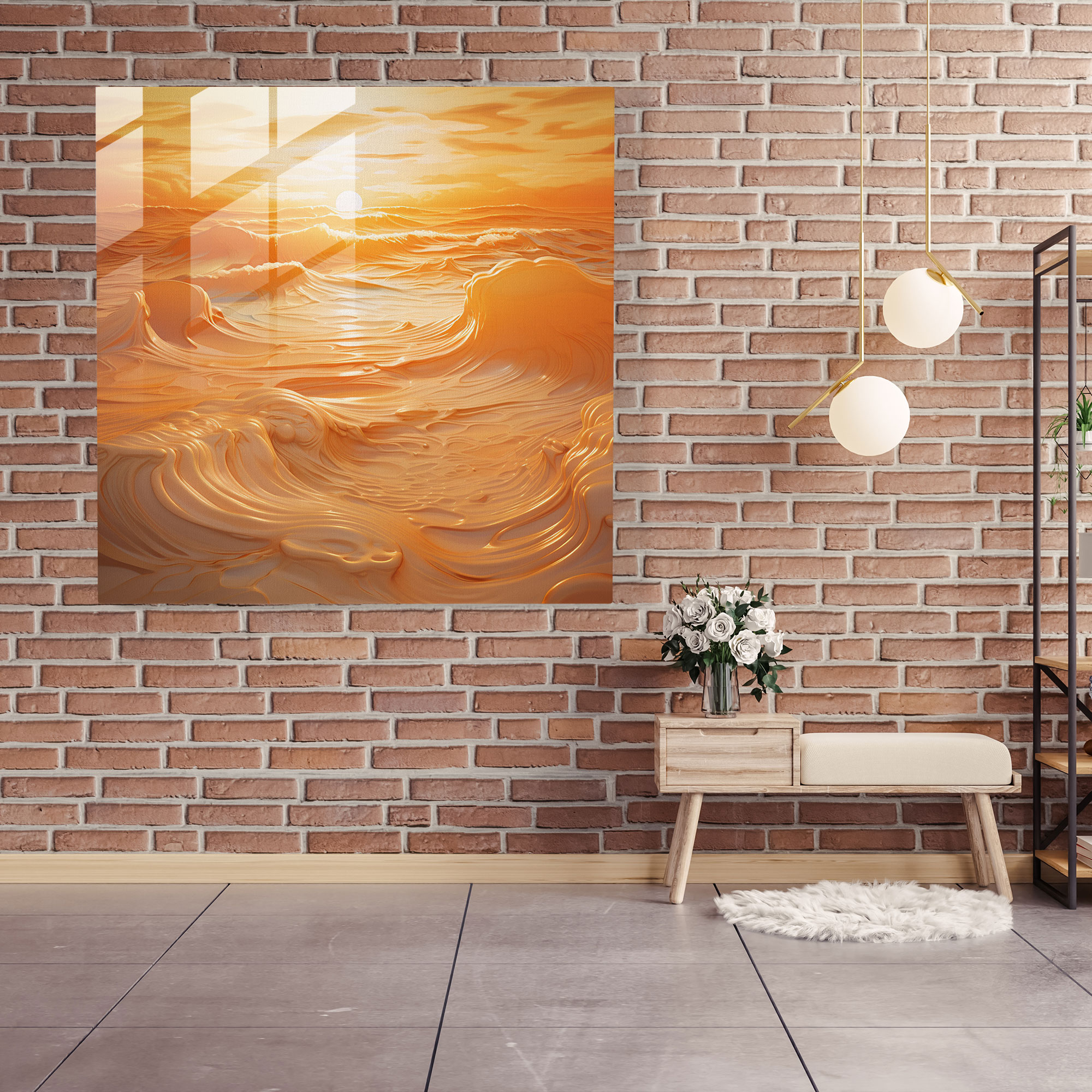 Coastal Harmony Glass Print - Beach, Wall Decoration, Sand Interplay, Home Decoration