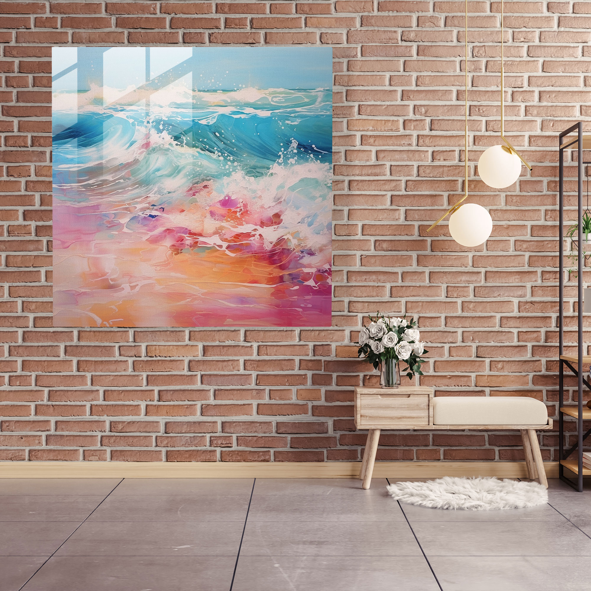 Beach Vibes Glass Print - Beach, Waves, Abstract Painting, Home Decoration