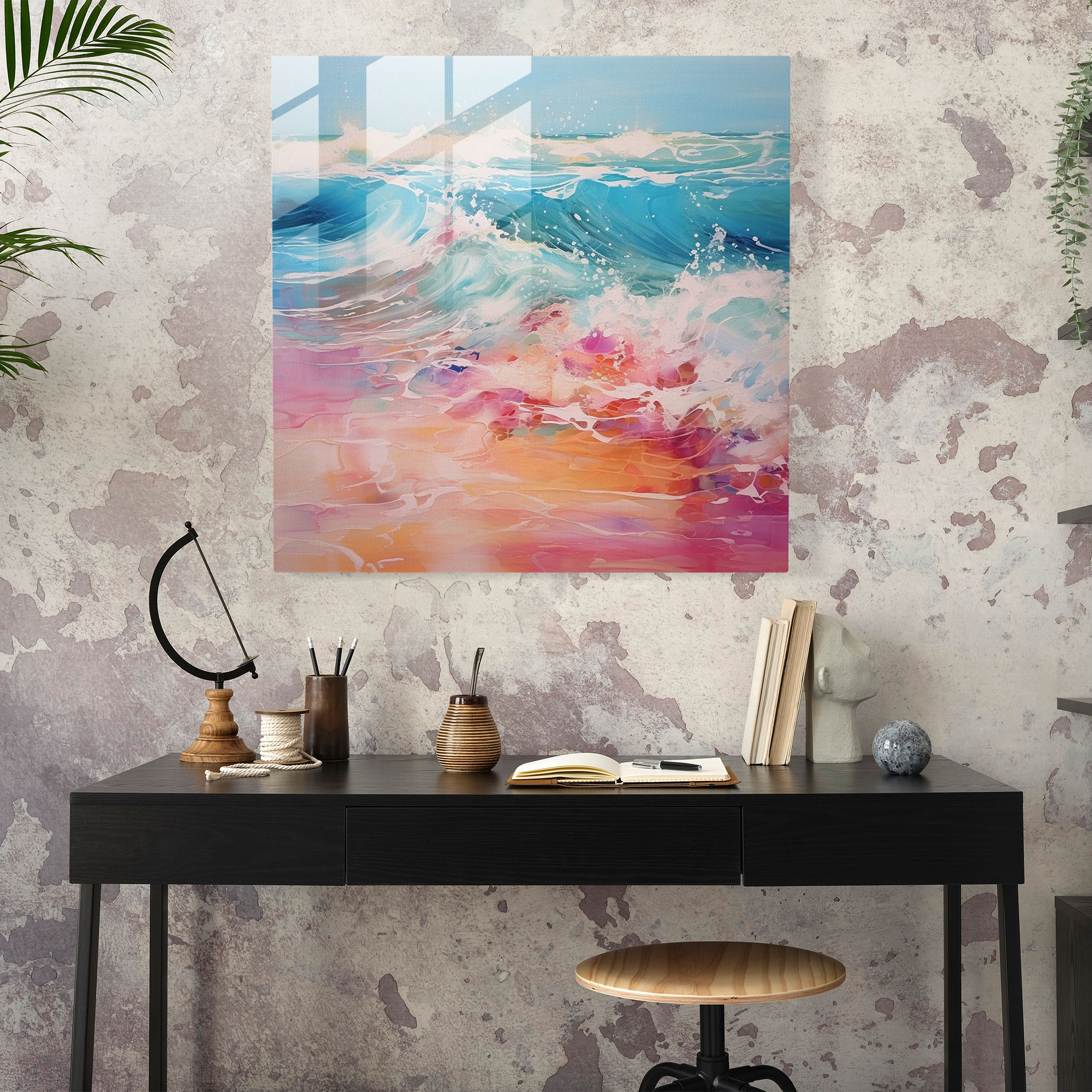 Beach Vibes Glass Print - Beach, Waves, Abstract Painting, Home Decoration