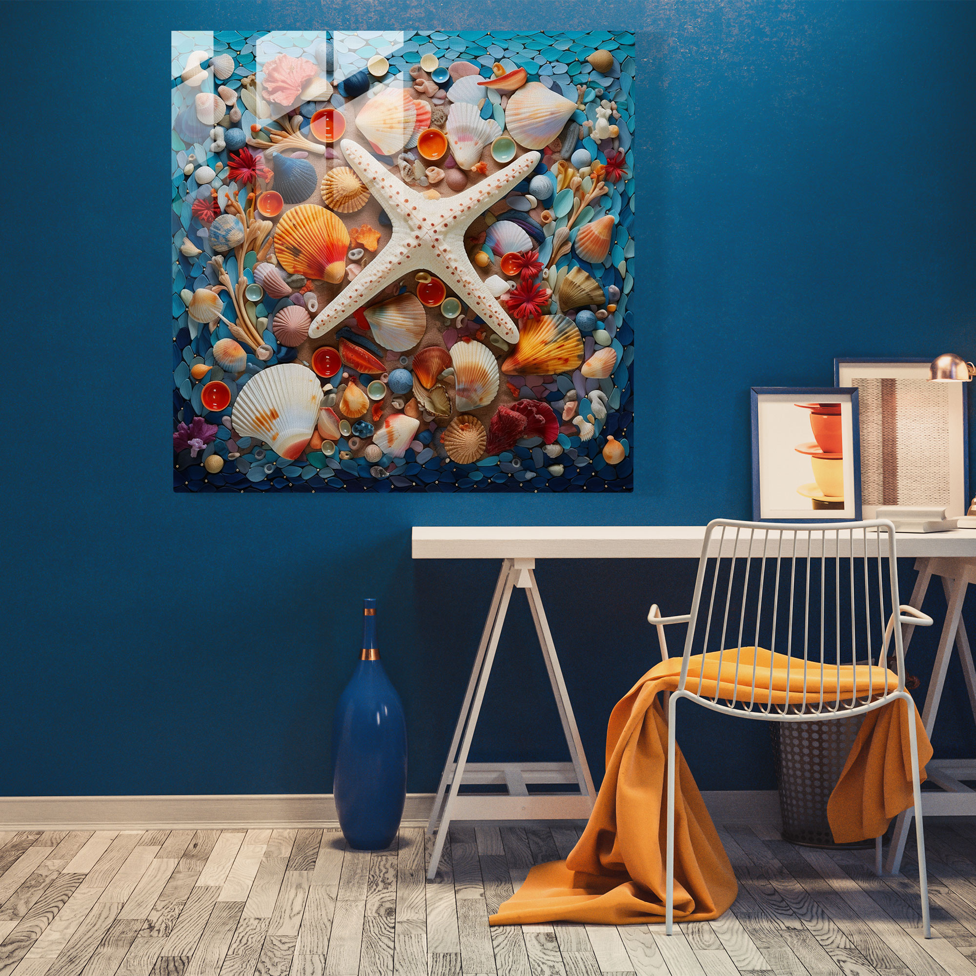 Seaside Mosaic Glass Print - Beach, Glass Print, Glass Wall Art, Seashells