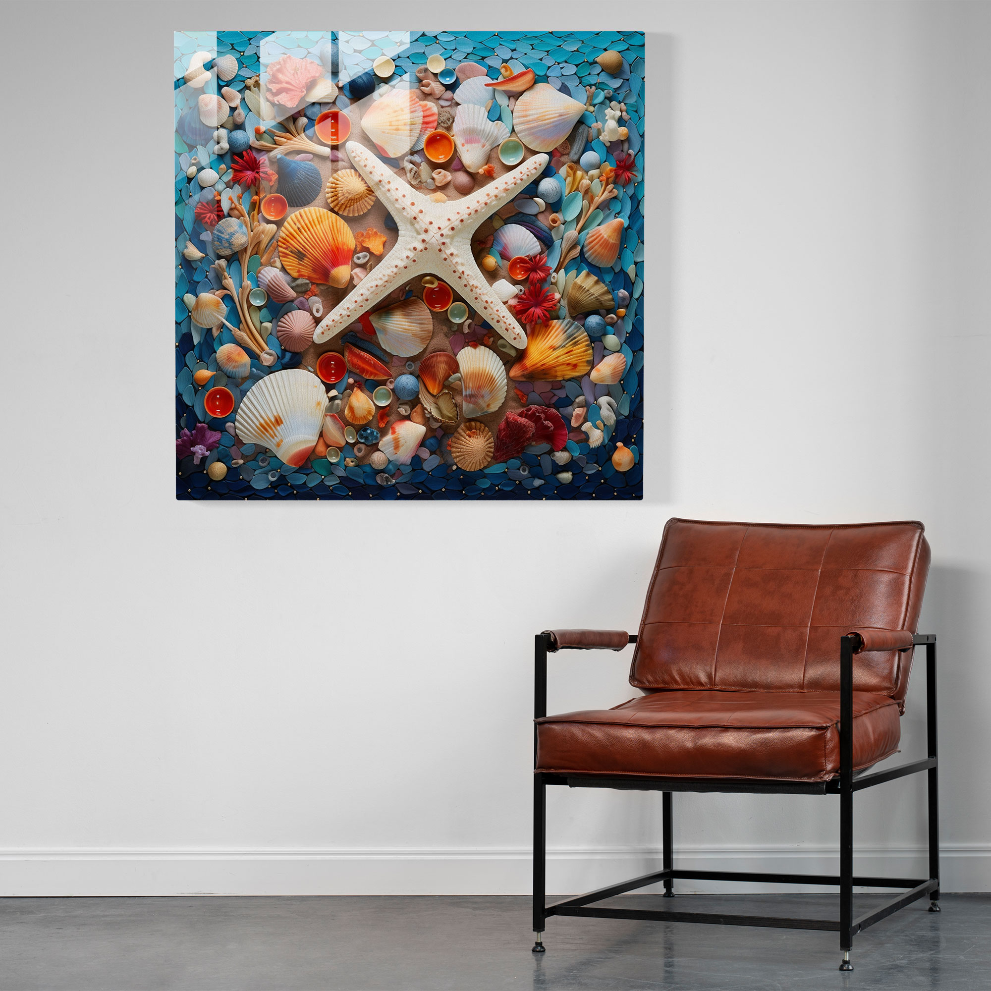 Seaside Mosaic Glass Print - Beach, Glass Print, Glass Wall Art, Seashells