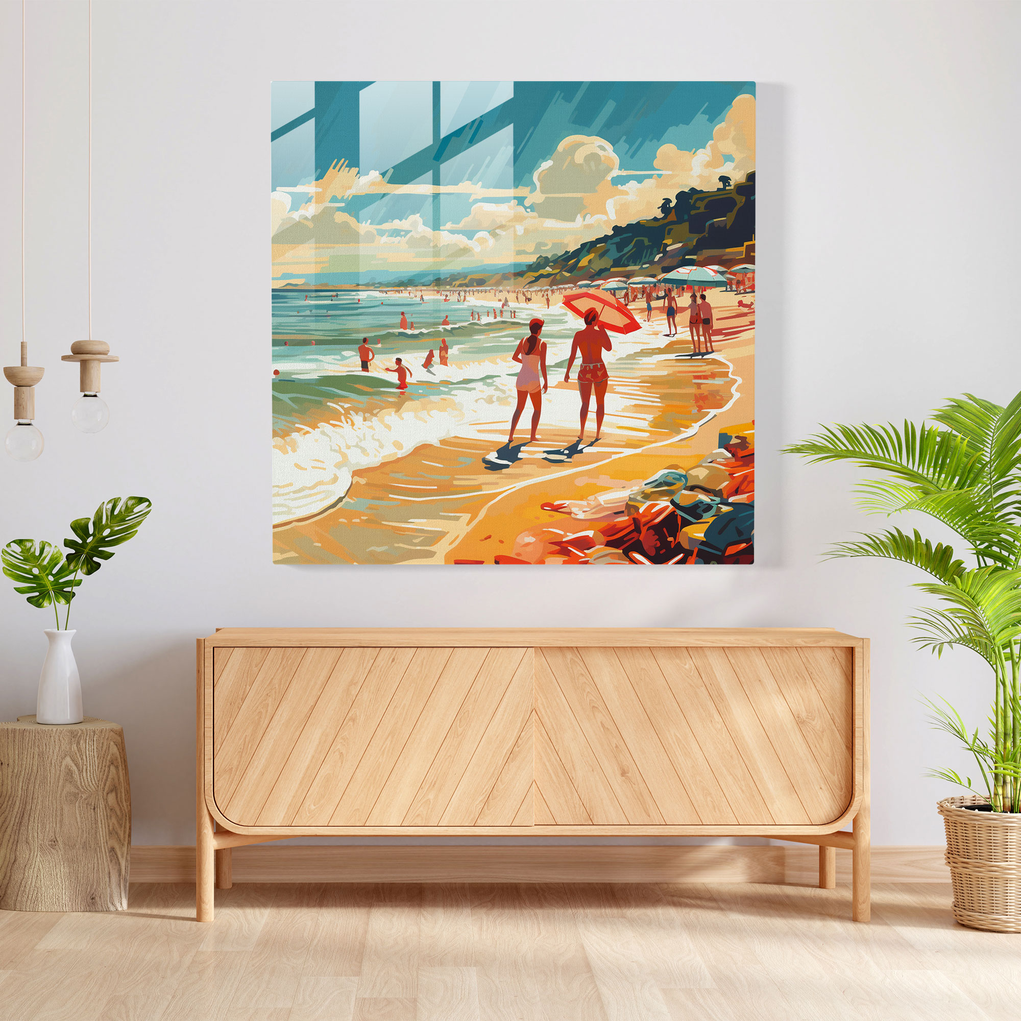 Beach Vibes Glass Print - Beach, Home Decoration, Pop Art Illustration, Glass Art