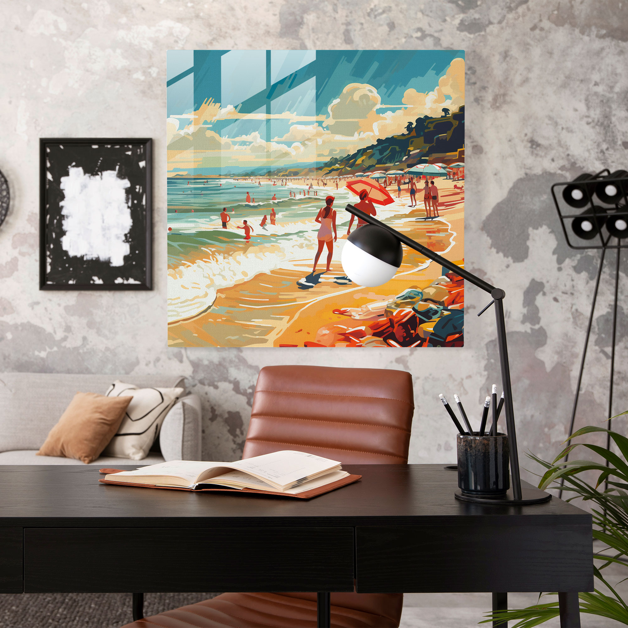 Beach Vibes Glass Print - Beach, Home Decoration, Pop Art Illustration, Glass Art