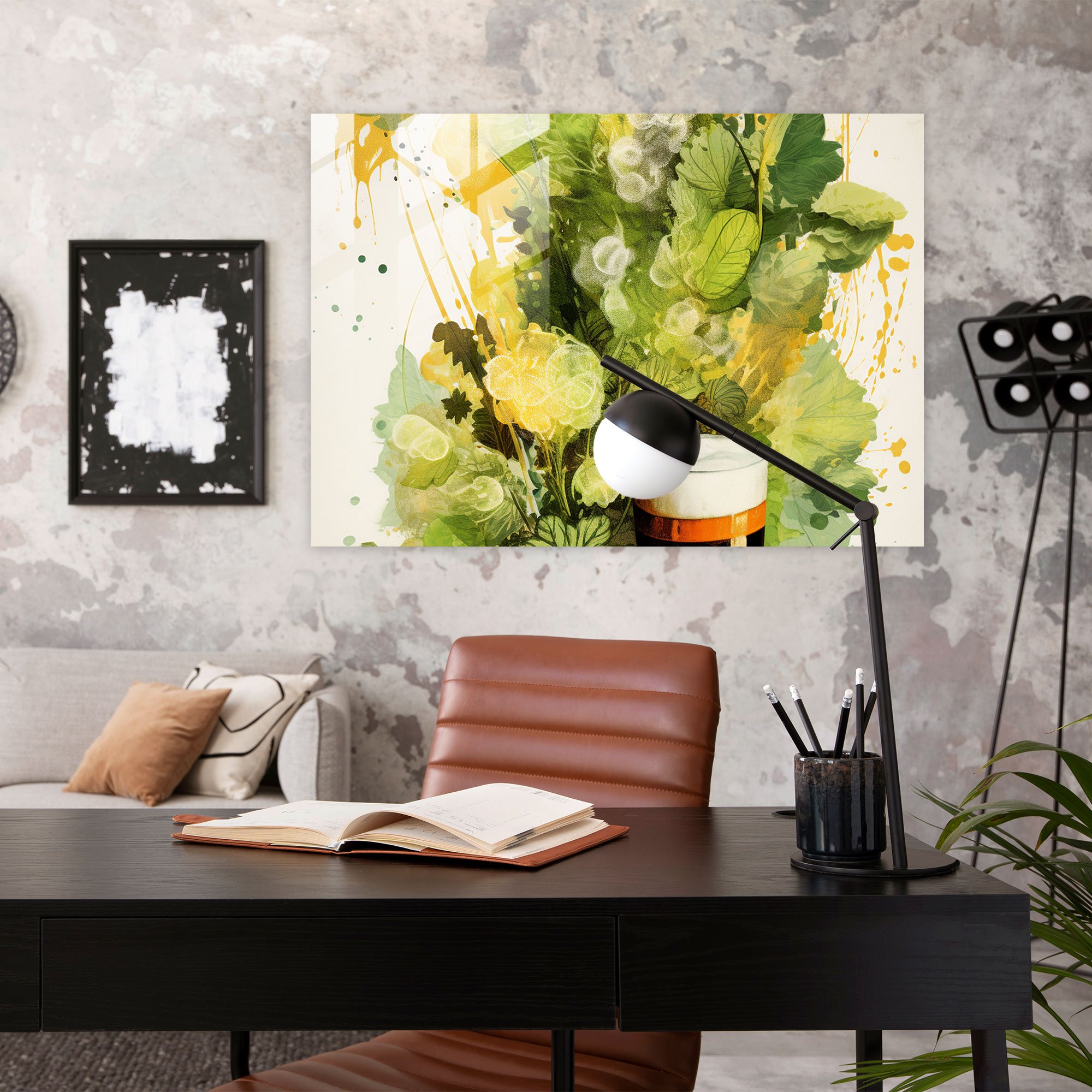 Beer Glass Art - Beer, Modern Art, Glass Print, Hops