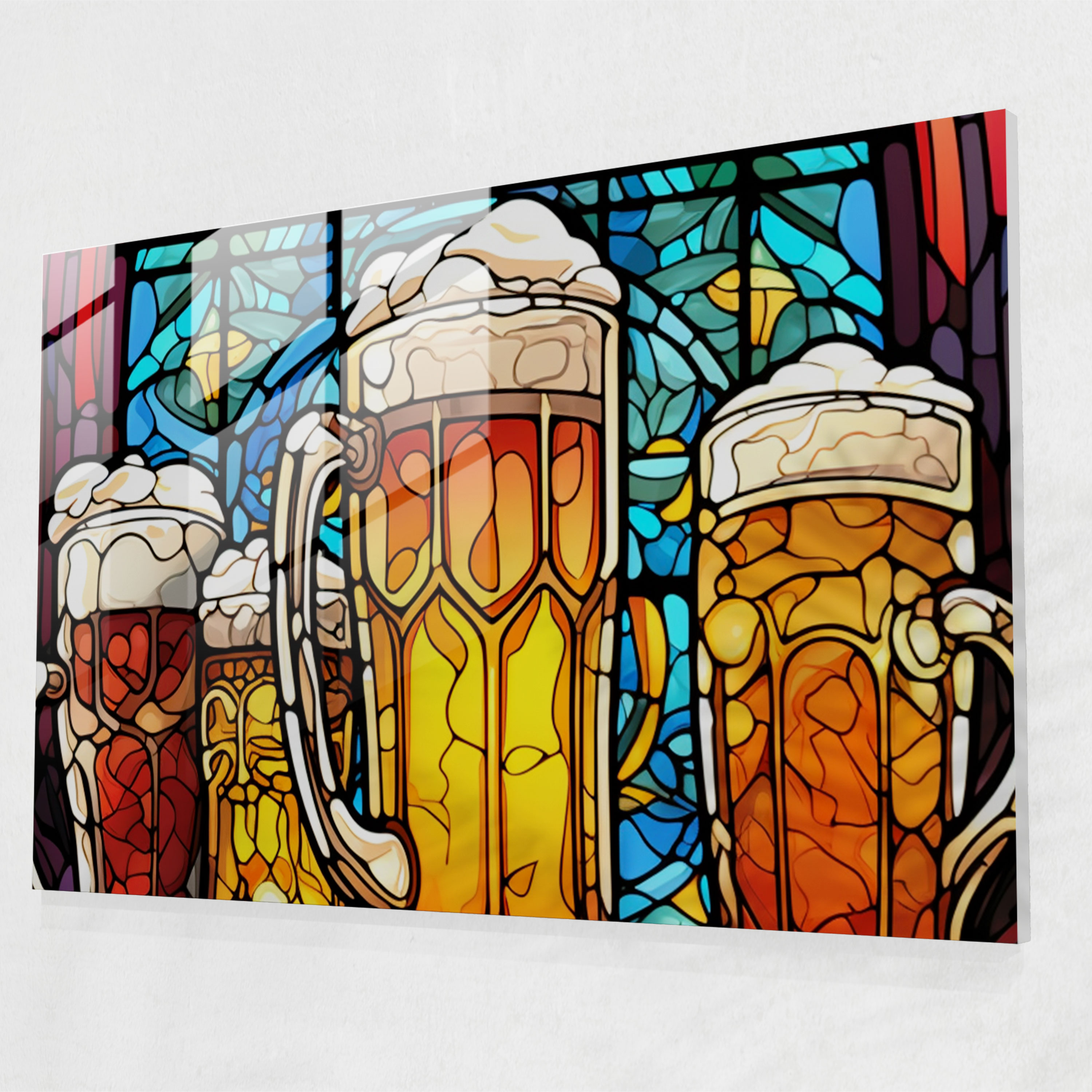 Beer Glass Art: Cheers Collection - Beer, Glass Print, Beer Mugs, Home Decoration