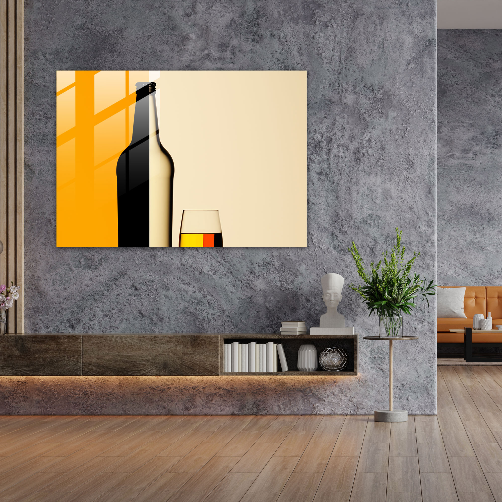 Beer Glass Wall Art: Minimalist Delight - Beer, Contrasting Colors, Minimalist Design, Modern Art