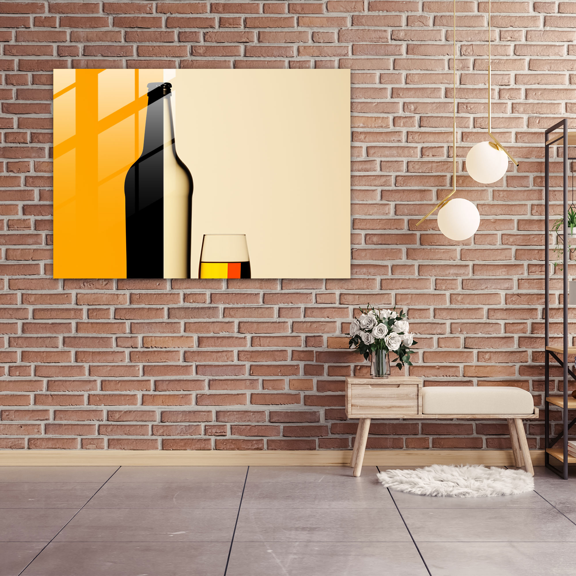 Beer Glass Wall Art: Minimalist Delight - Beer, Contrasting Colors, Minimalist Design, Modern Art
