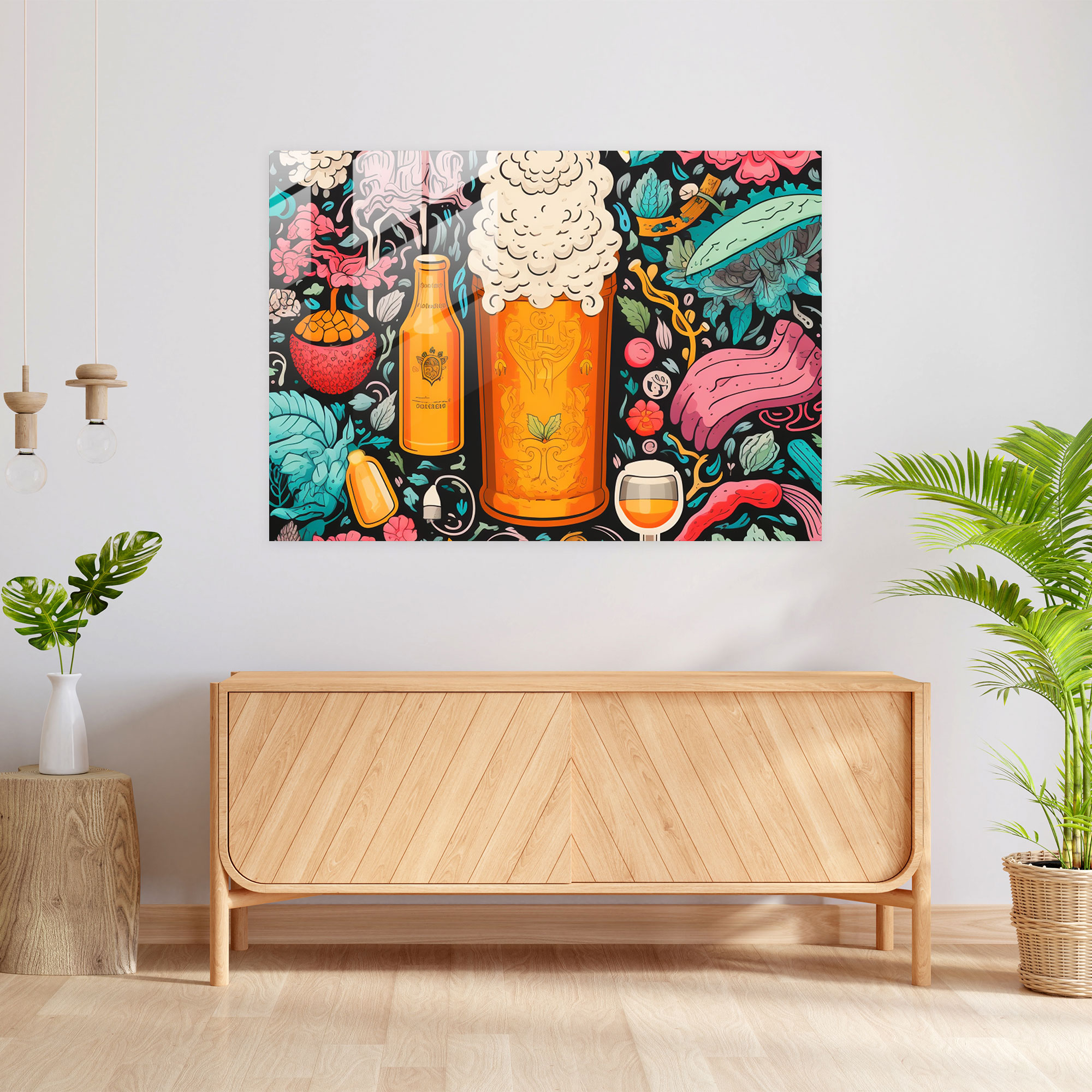 Beer Glass Print: Ingredients Wonderland - Beer, Intricate Patterns, Beer Glass Print, Home Decoration