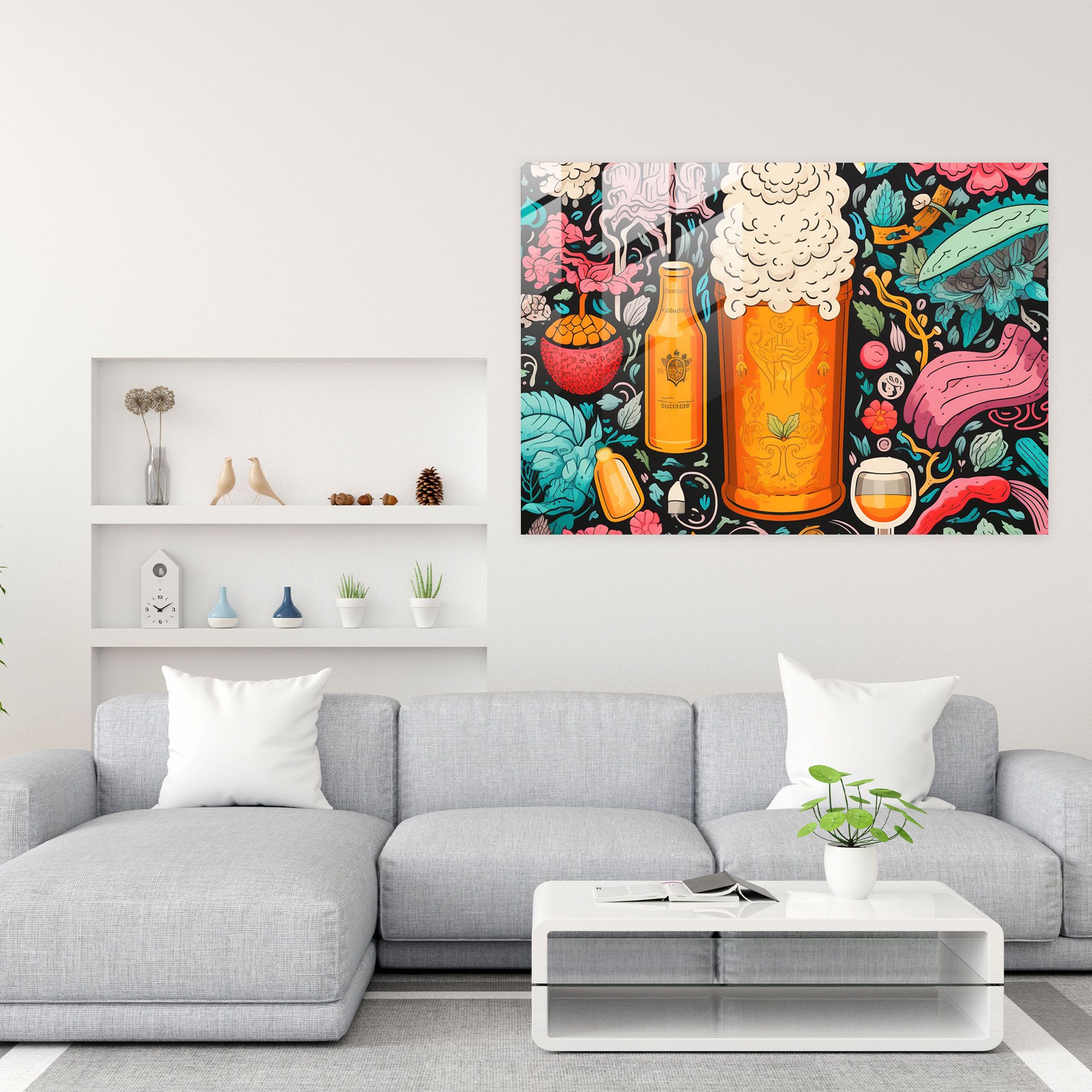 Beer Glass Print: Ingredients Wonderland - Beer, Intricate Patterns, Beer Glass Print, Home Decoration