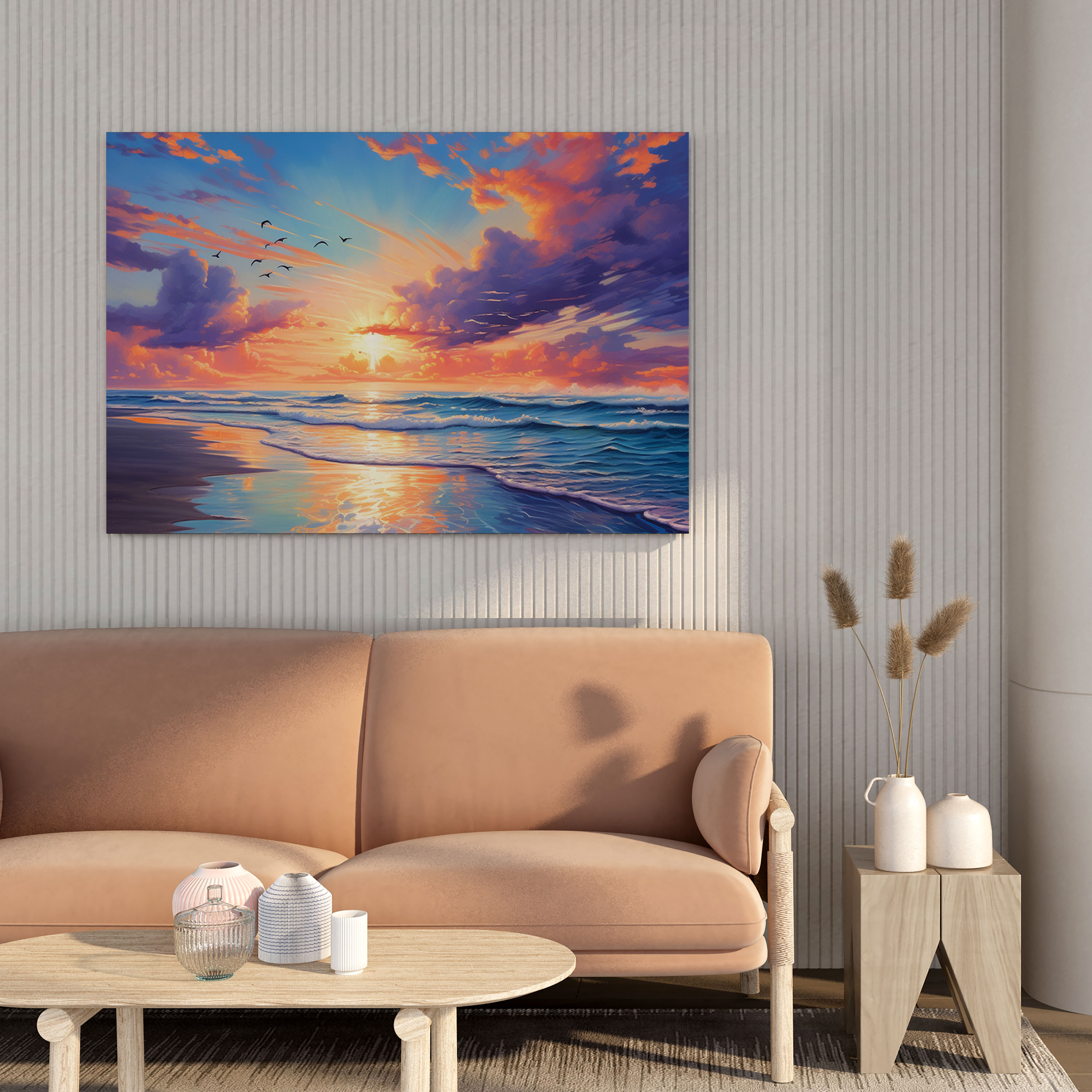 Beach Wall Art - Vibrant Sunset Canvas Print - Beach, Vibrant Colors, Canvas Wall Art, Beach
