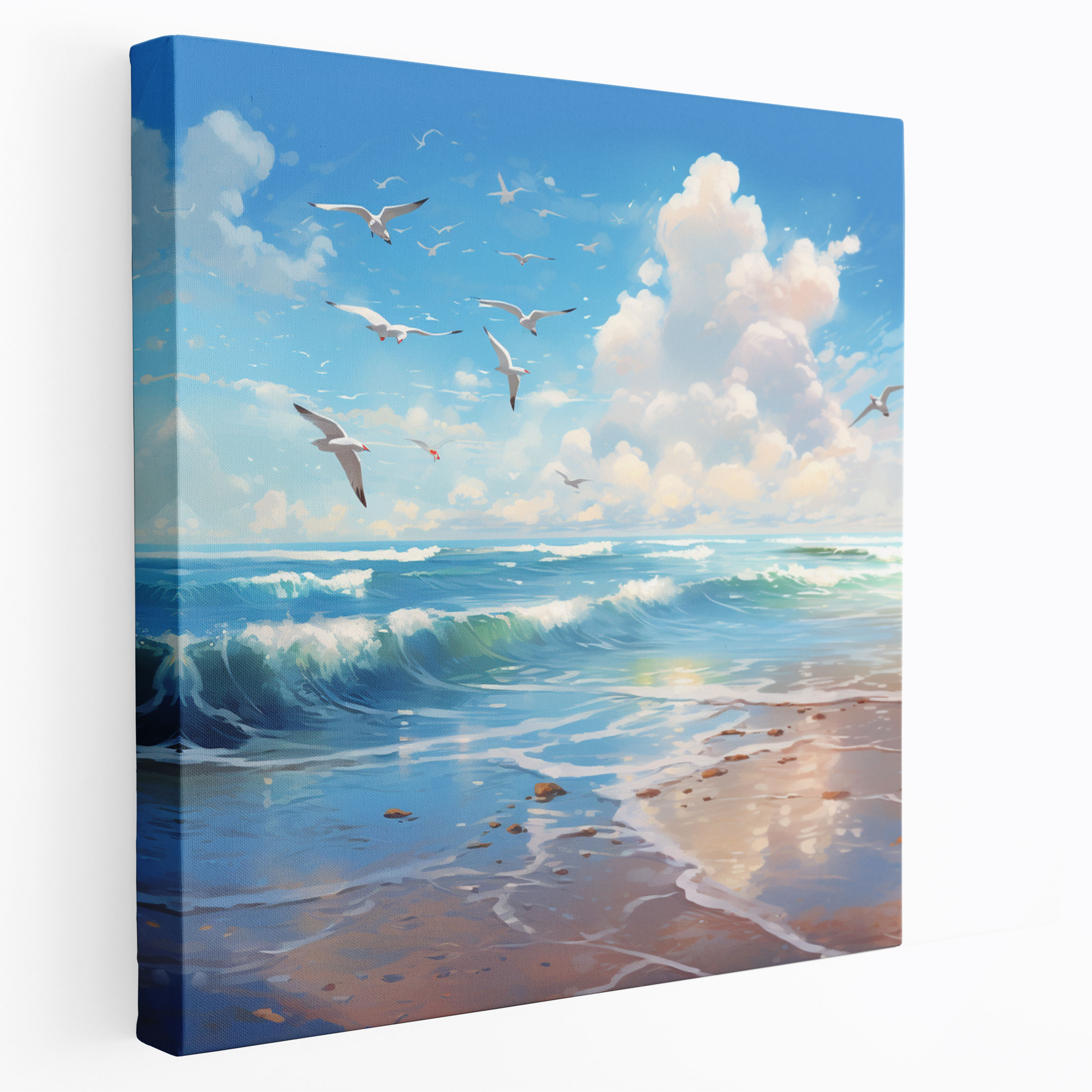 Beach Canvas Print - Serene Seagulls Wall Art - Beach, Canvas Print, Seagulls, Seascape