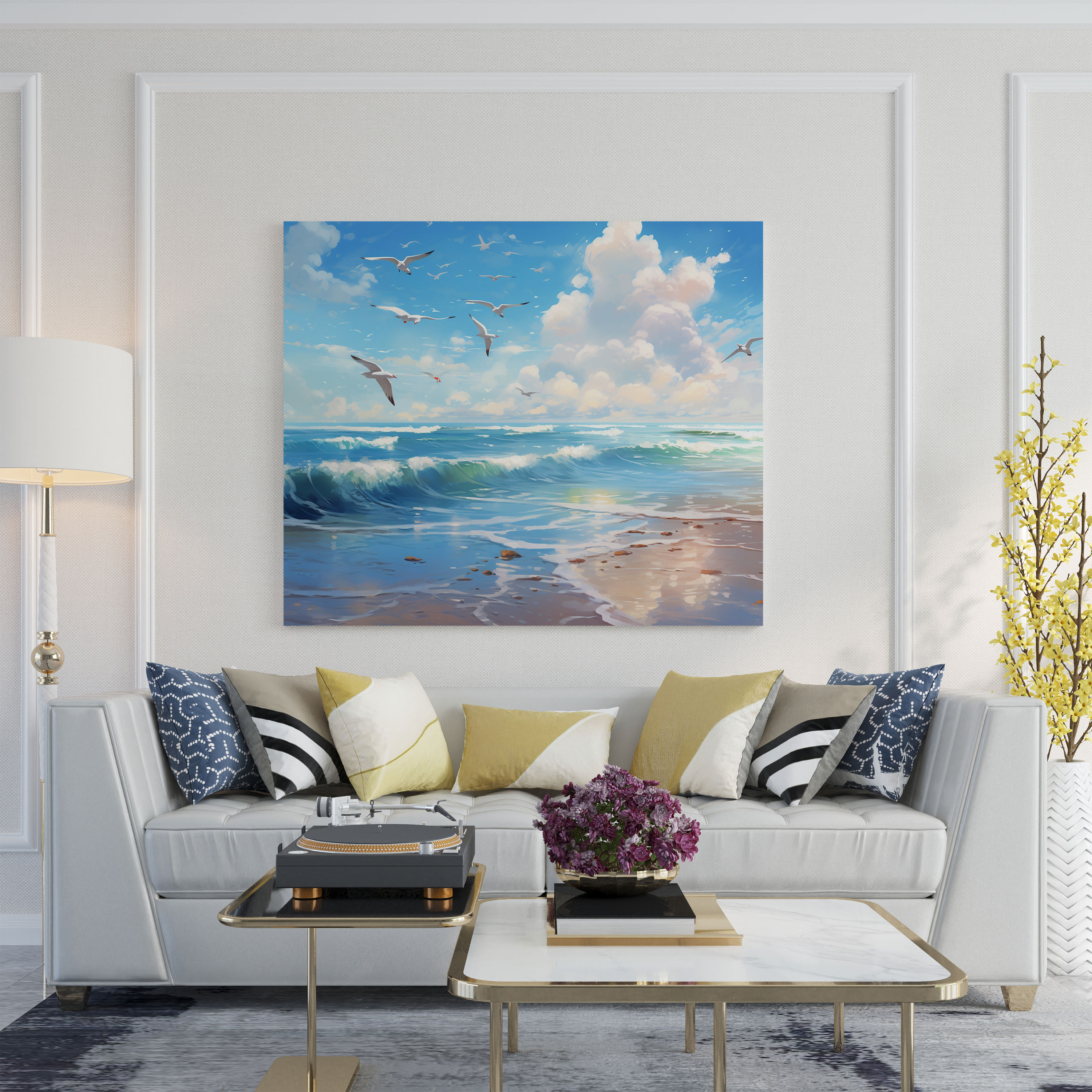Beach Canvas Print - Serene Seagulls Wall Art - Beach, Canvas Print, Seagulls, Seascape