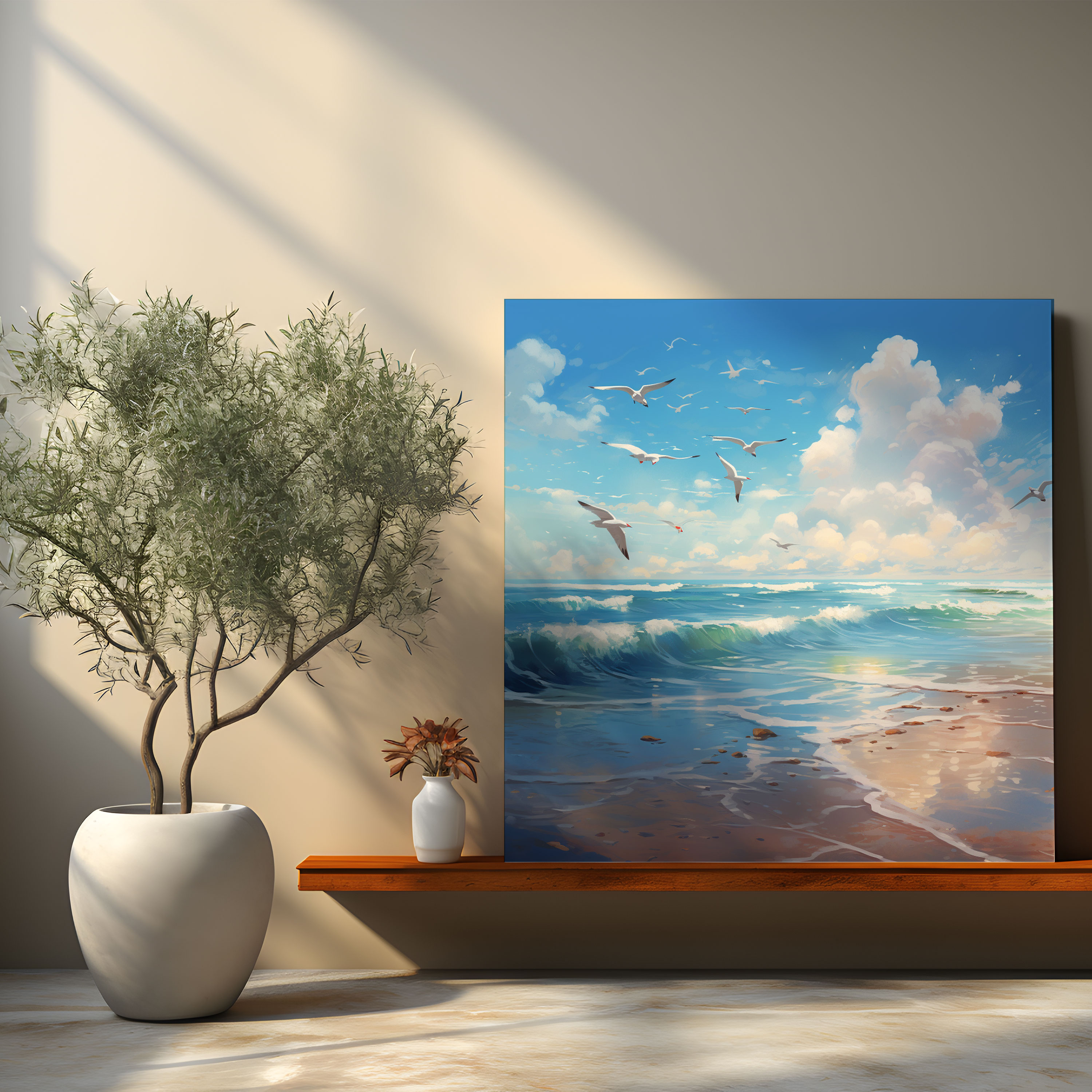 Beach Canvas Print - Serene Seagulls Wall Art - Beach, Canvas Print, Seagulls, Seascape