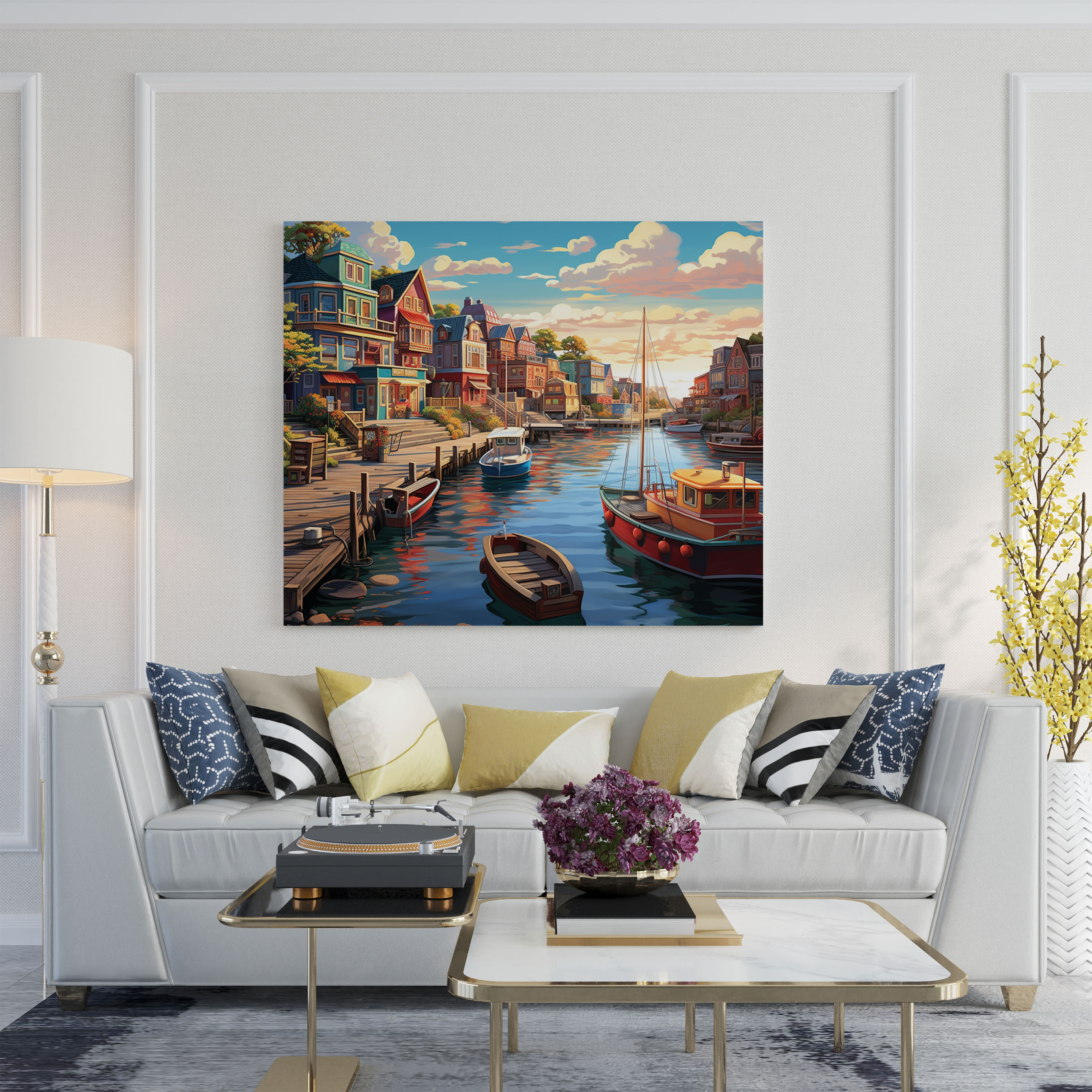 Coastal Town Canvas Print - Vibrant Wall Art - Beach, Beach, Wall Art, Sailboats