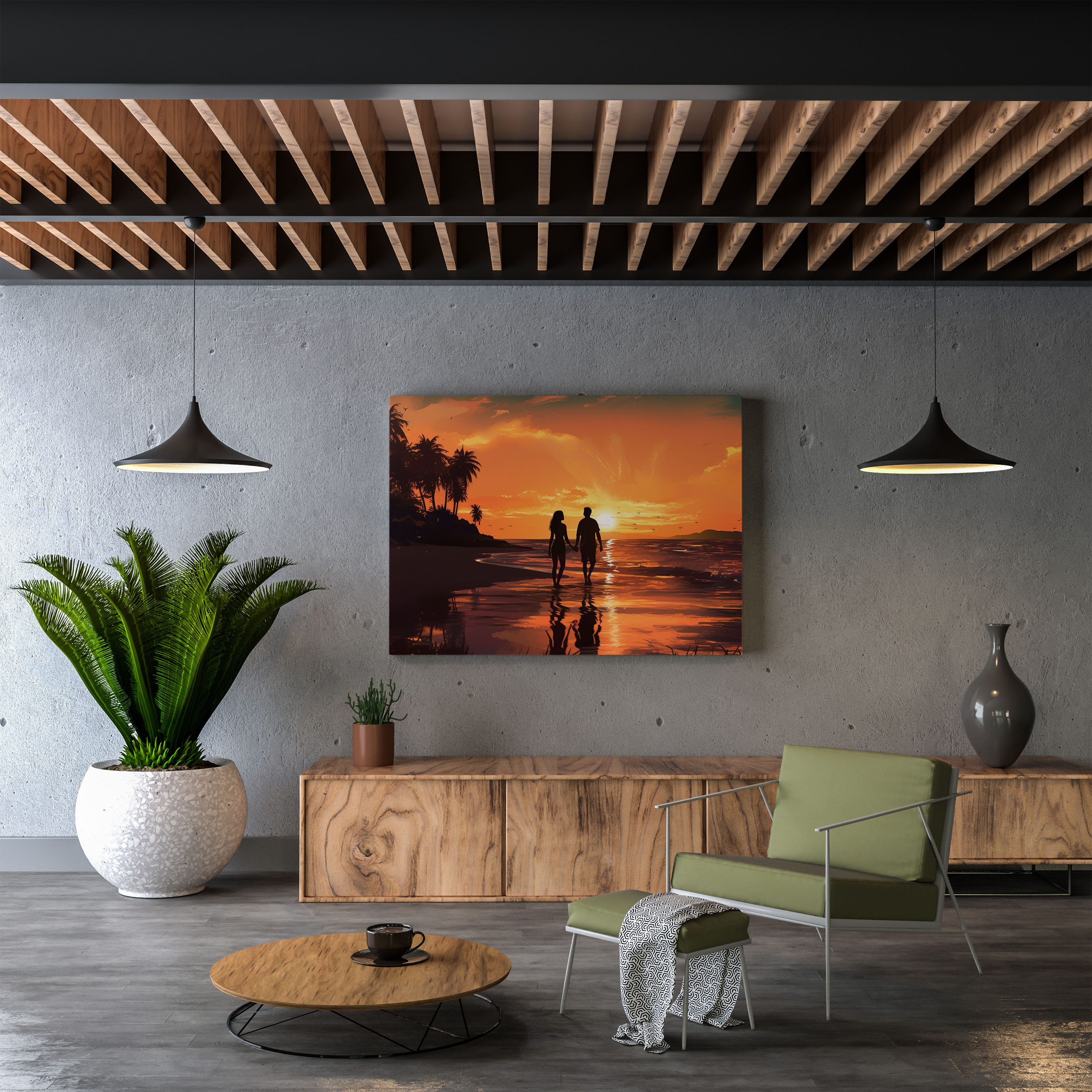 Romantic Beach Canvas Print - Sunset Love Wall Art - Beach, Love, Canvas, Home Decoration