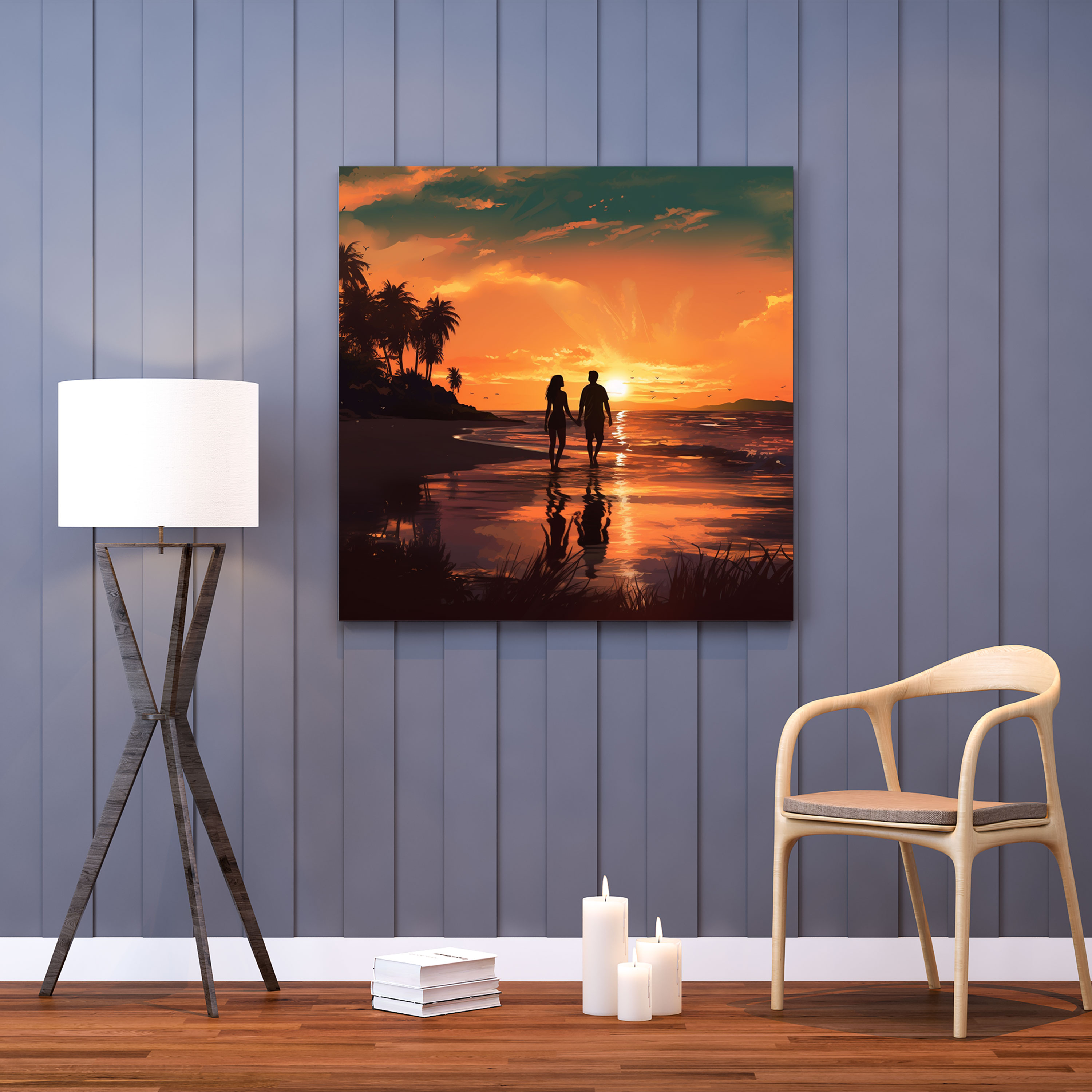 Romantic Beach Canvas Print - Sunset Love Wall Art - Beach, Love, Canvas, Home Decoration