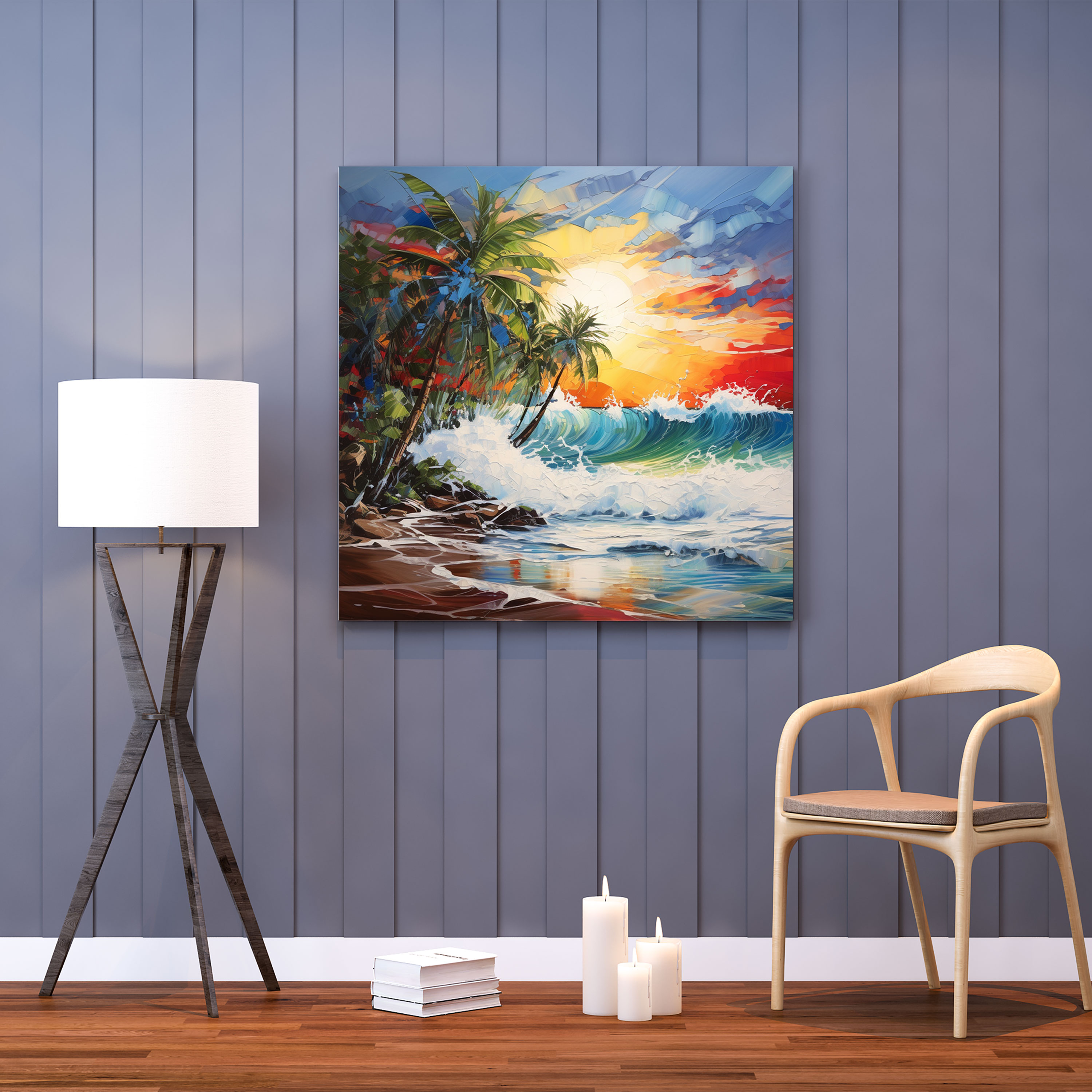 Beach Canvas Print - Beach, Palm Trees, Vibrant Beach Scene, Canvas