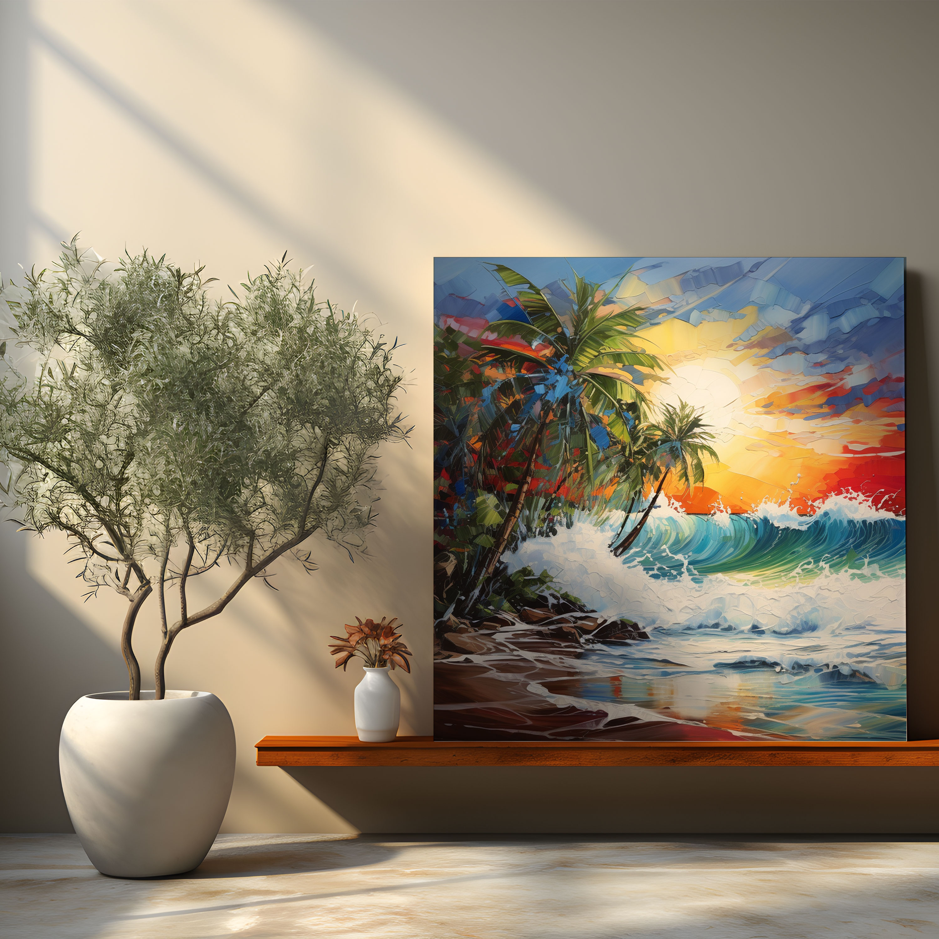 Beach Canvas Print - Beach, Palm Trees, Vibrant Beach Scene, Canvas