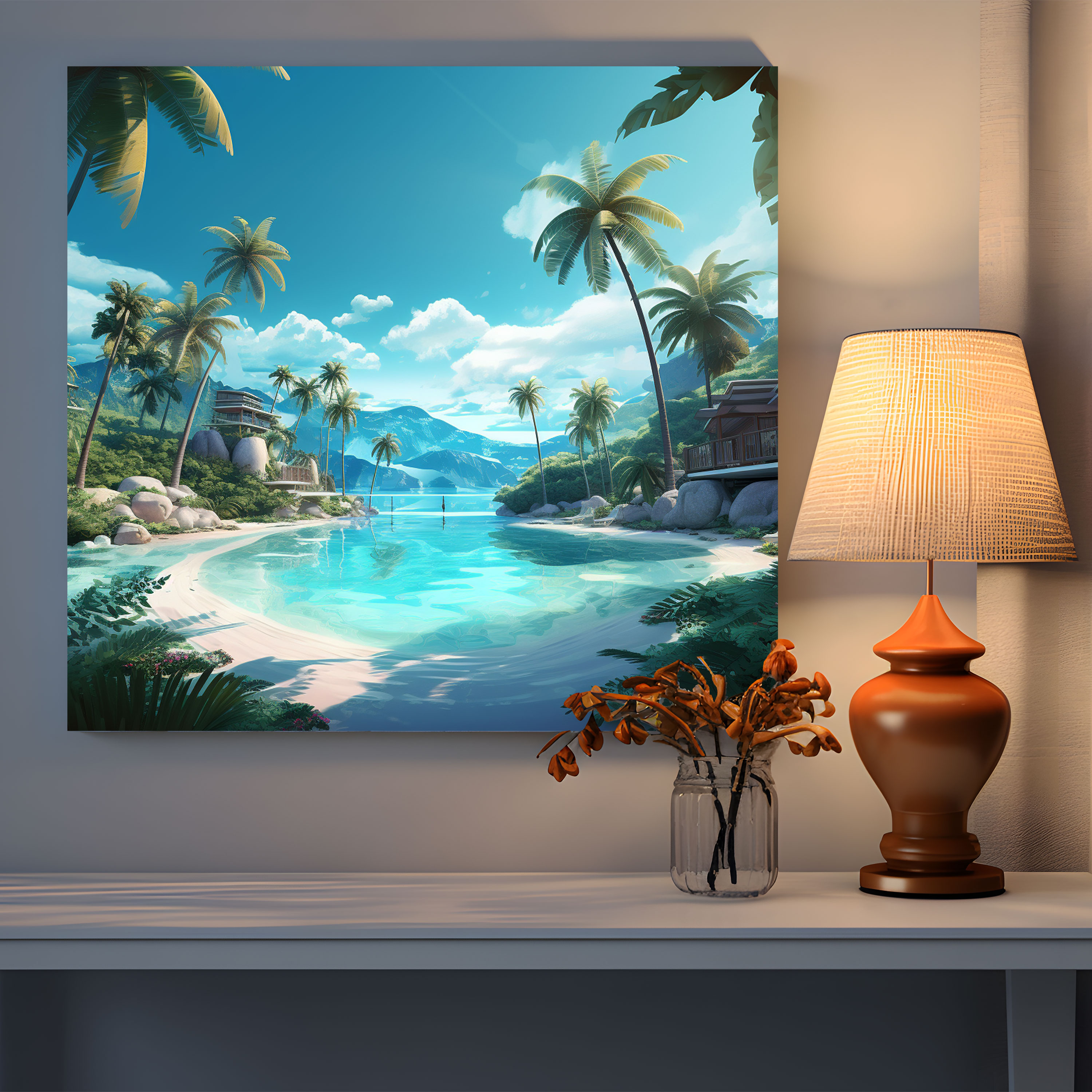 Beach Wall Art - Beach, Canvas Wall Art, Modern Digital Illustration, White Sandy Beaches