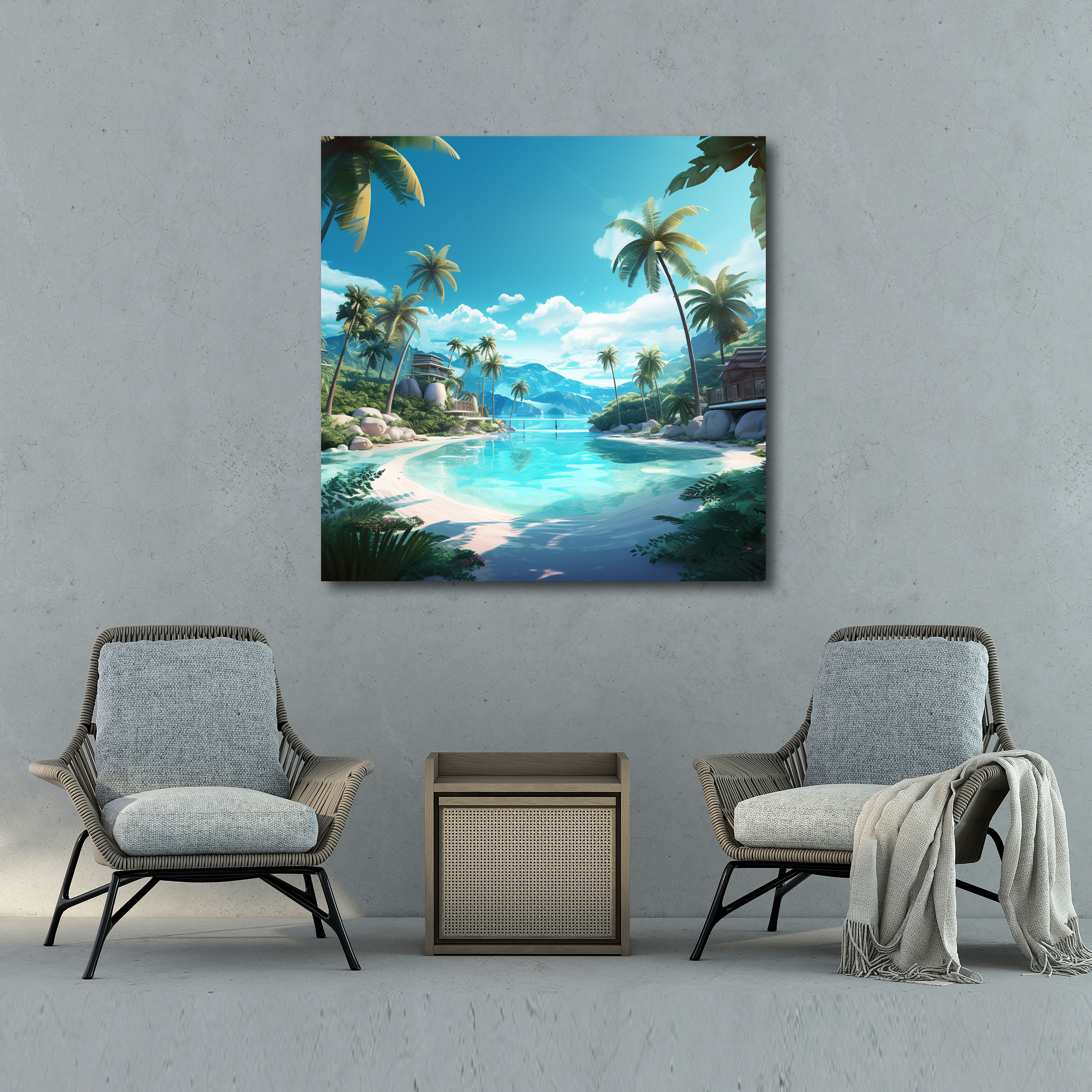 Beach Wall Art - Beach, Canvas Wall Art, Modern Digital Illustration, White Sandy Beaches