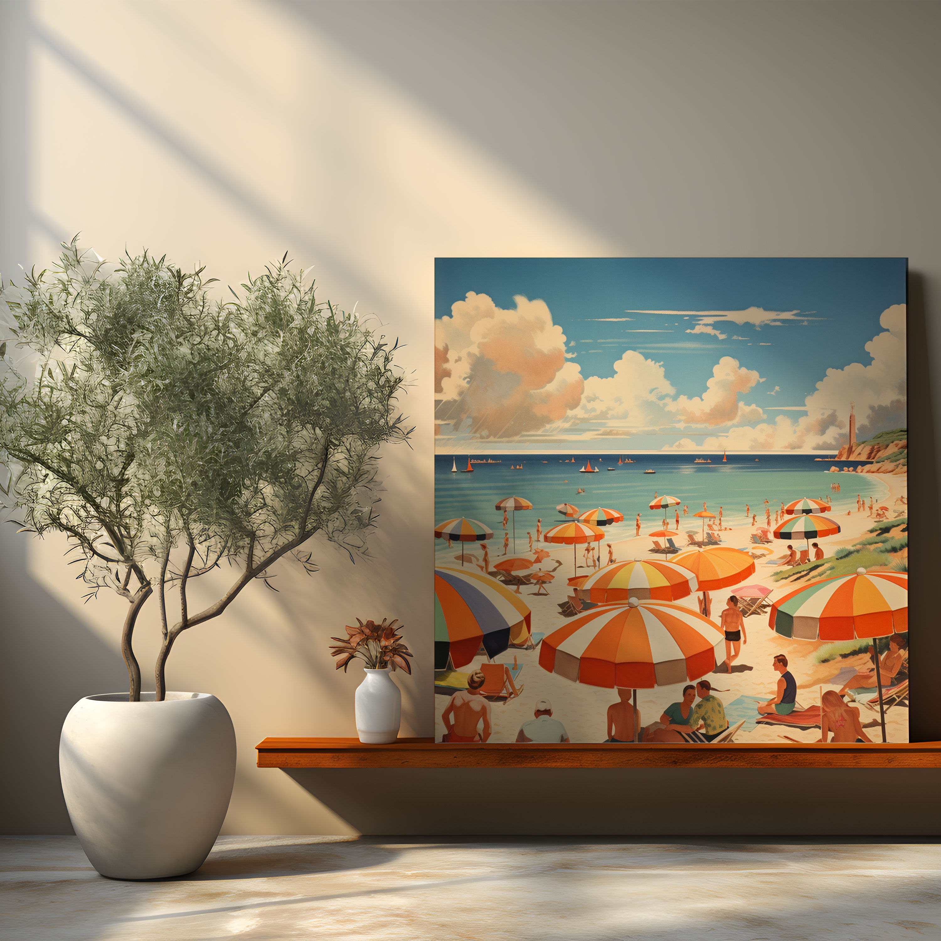 Retro Beach Canvas Print - Beach, Vintage Travel Poster, Canvas, Canvas Wall Art