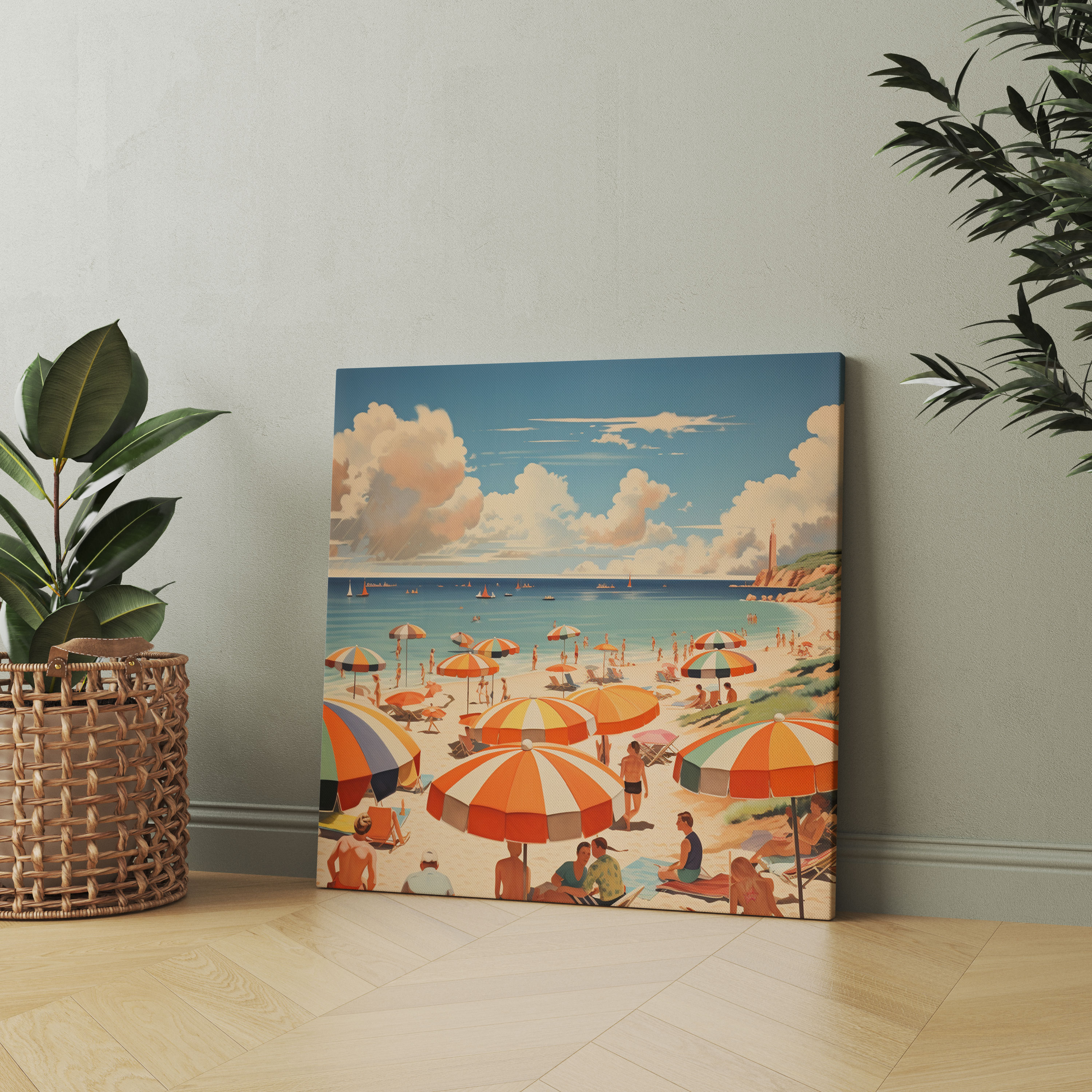 Retro Beach Canvas Print - Beach, Vintage Travel Poster, Canvas, Canvas Wall Art
