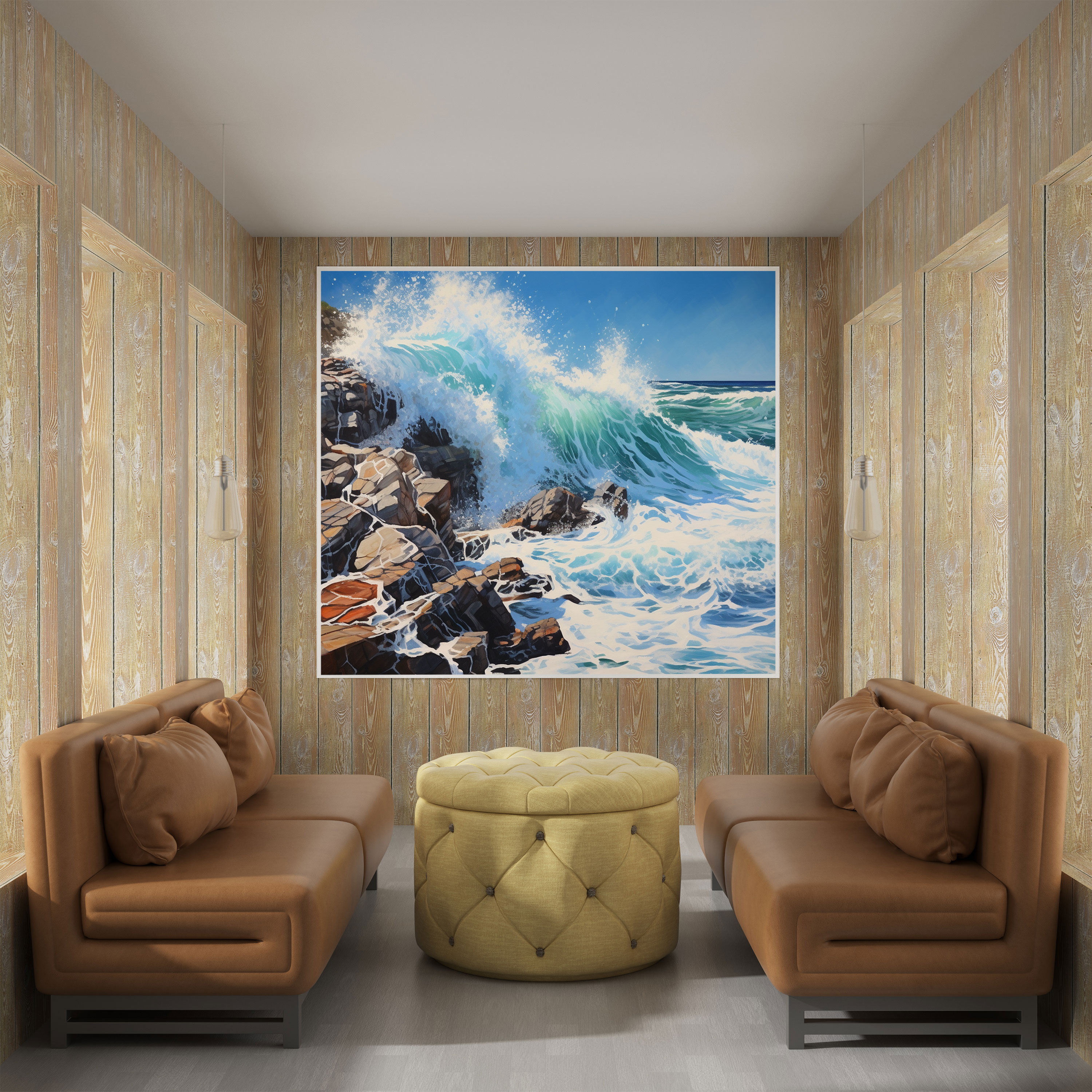 Power Of The Ocean Canvas Print - Beach, Acrylic Painting, Majesty, Focal Point