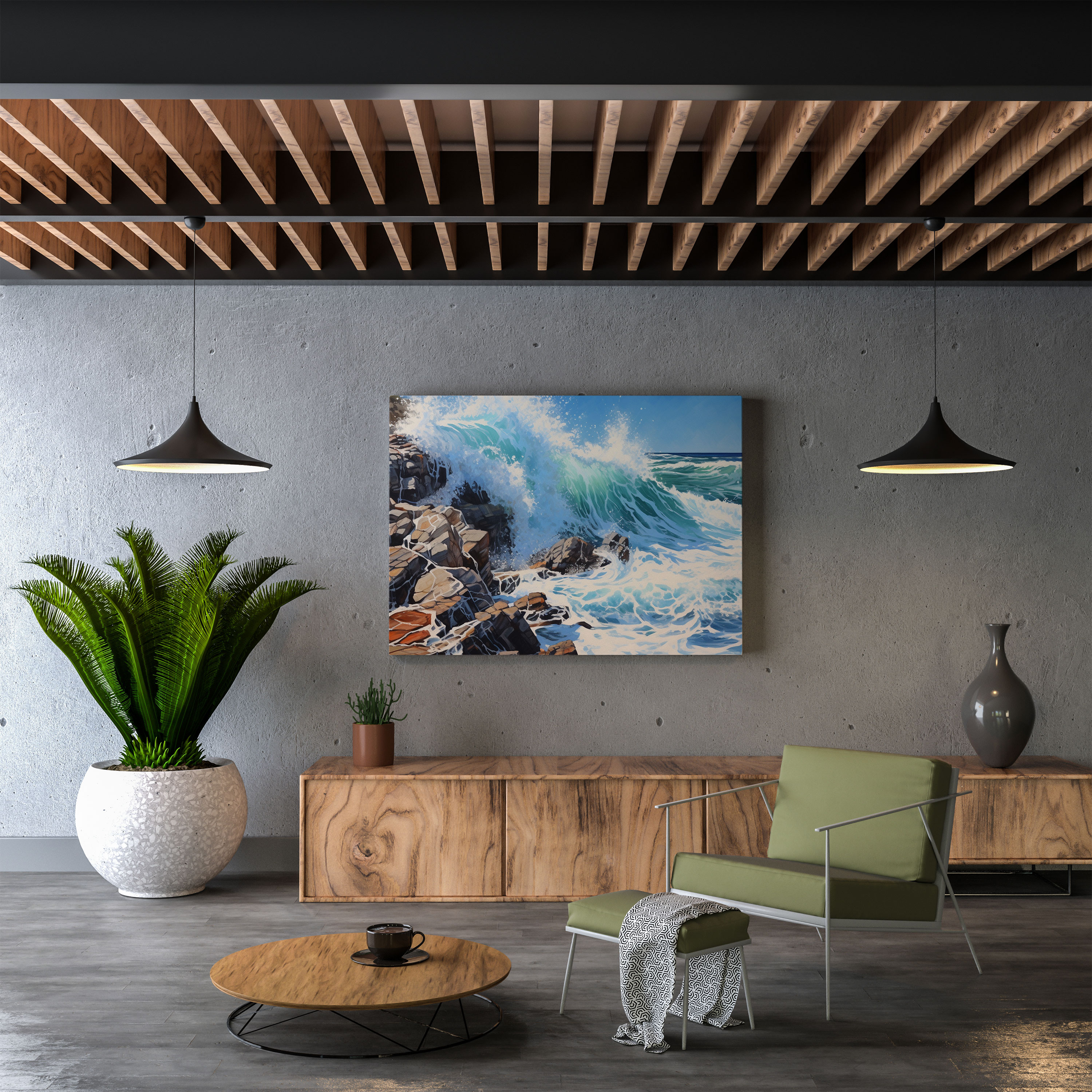 Power Of The Ocean Canvas Print - Beach, Acrylic Painting, Majesty, Focal Point