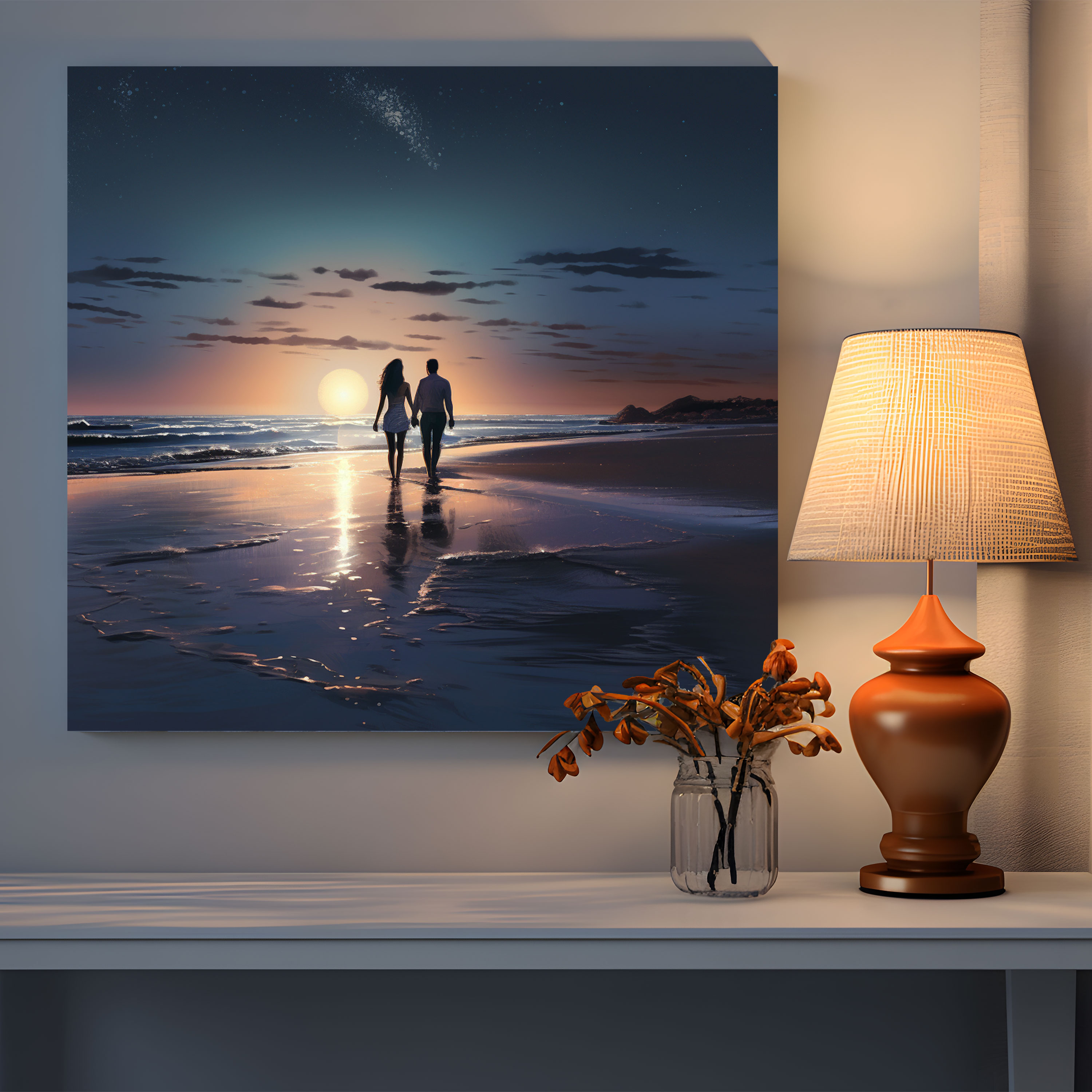 Love By The Sea Canvas Print - Beach, Romantic, Digital Painting, Beach