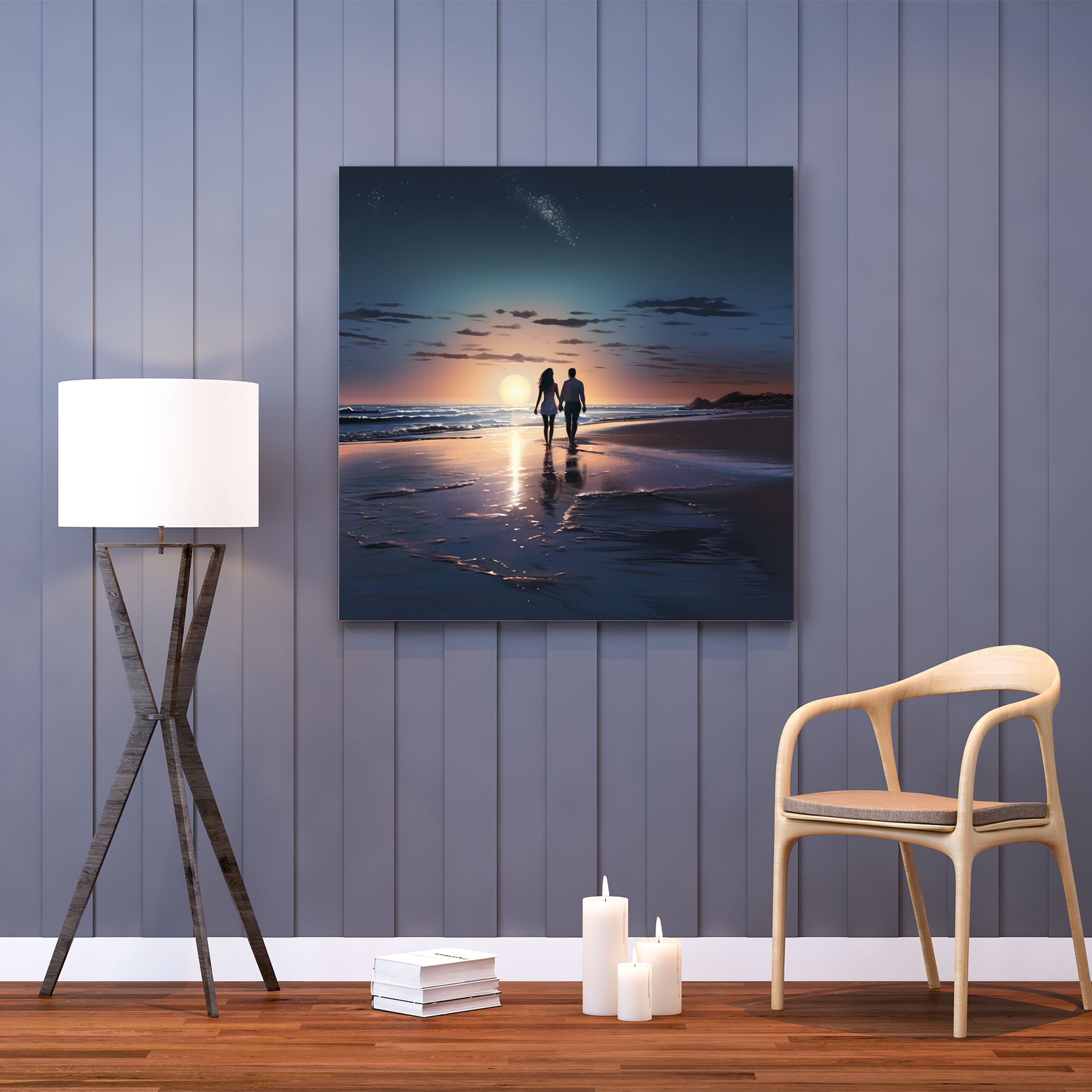 Love By The Sea Canvas Print - Beach, Romantic, Digital Painting, Beach