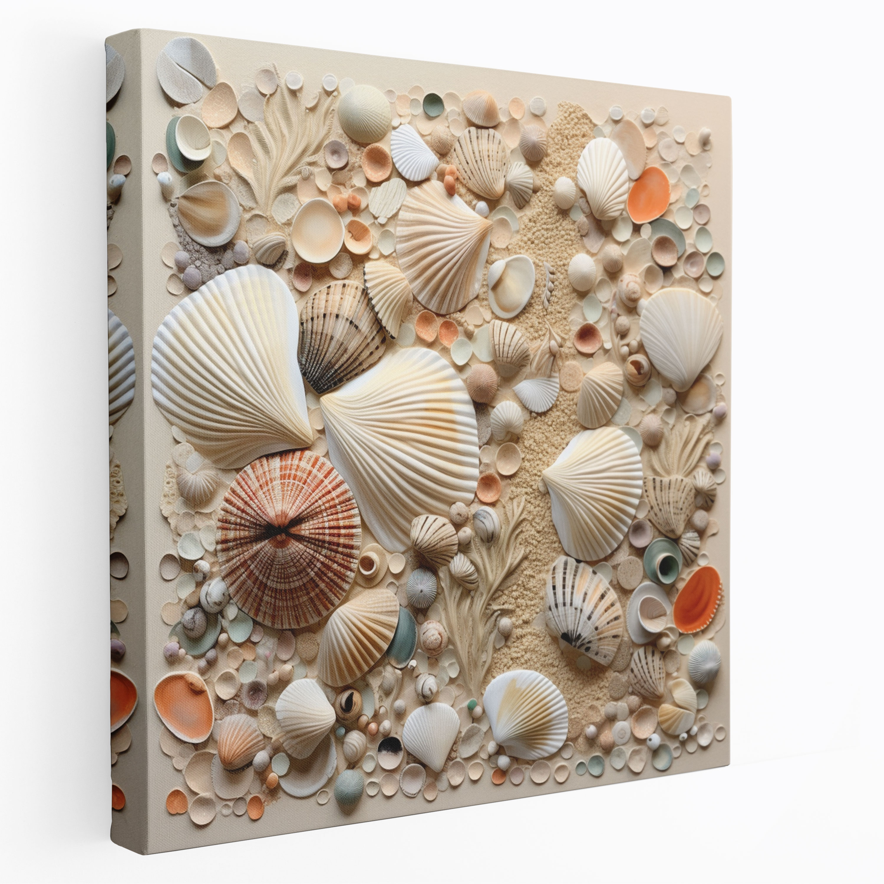 Coastal Treasures Wall Decoration - Beach, Mixed Media Artwork, Seashells, Canvas Wall Art