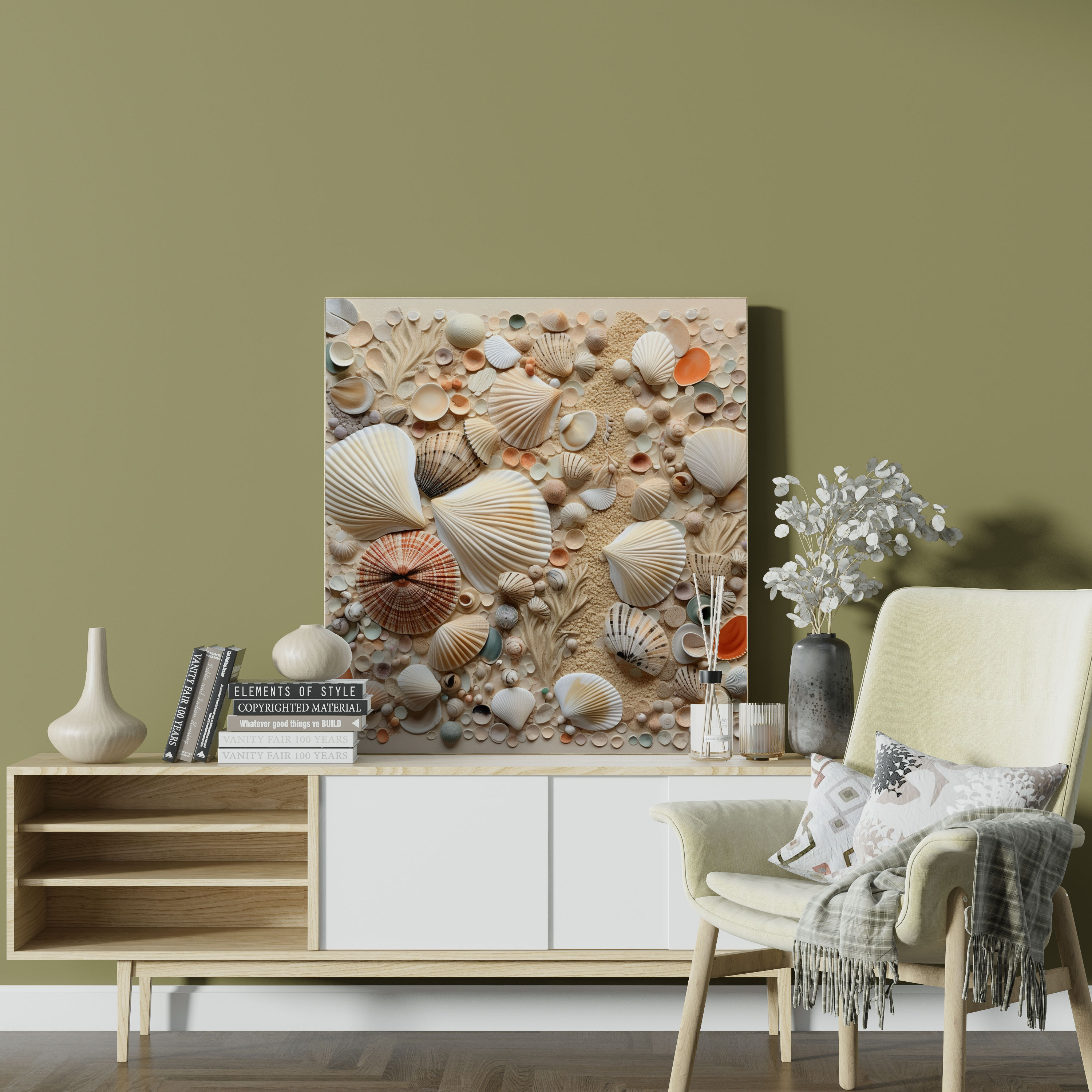 Coastal Treasures Wall Decoration - Beach, Mixed Media Artwork, Seashells, Canvas Wall Art