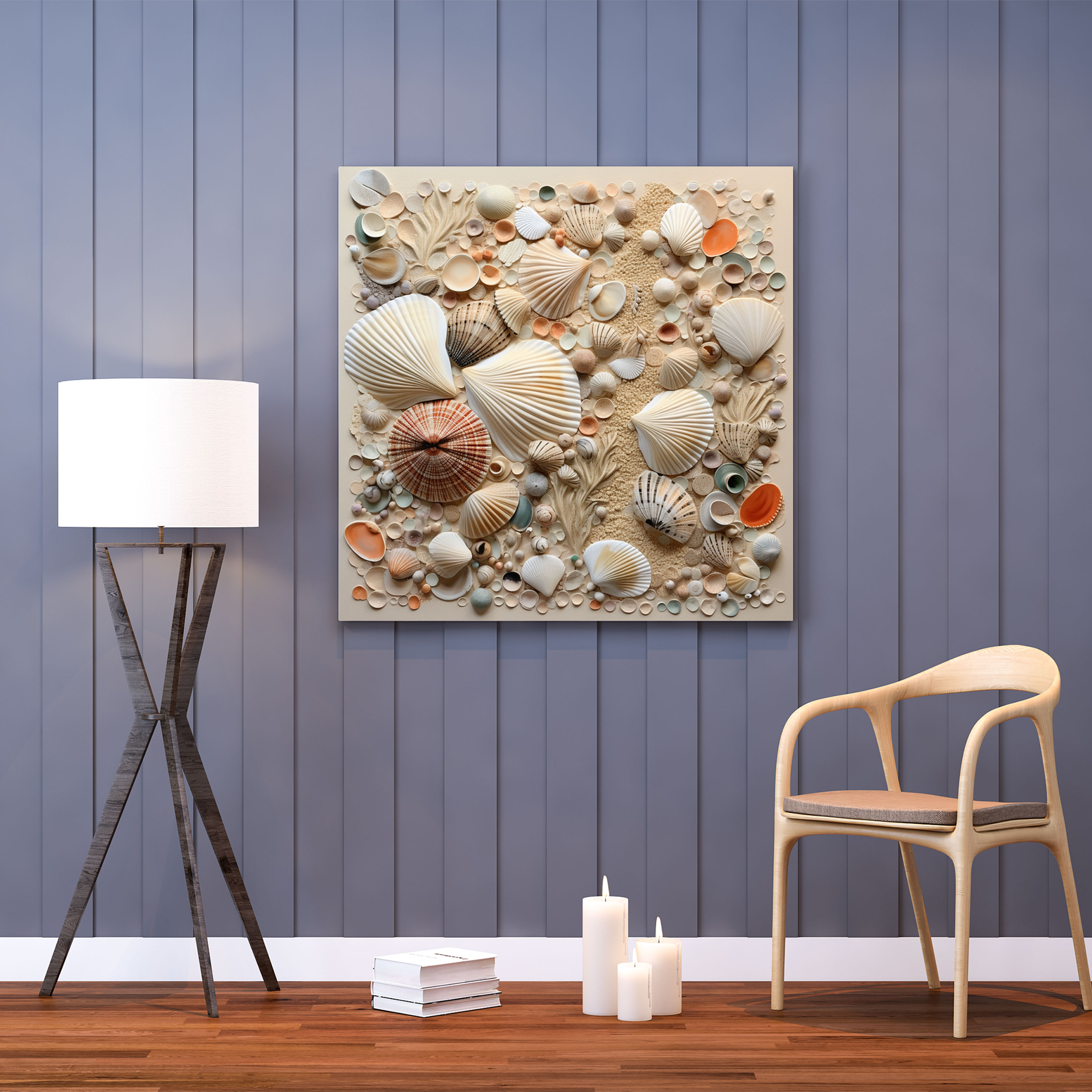 Coastal Treasures Wall Decoration - Beach, Mixed Media Artwork, Seashells, Canvas Wall Art