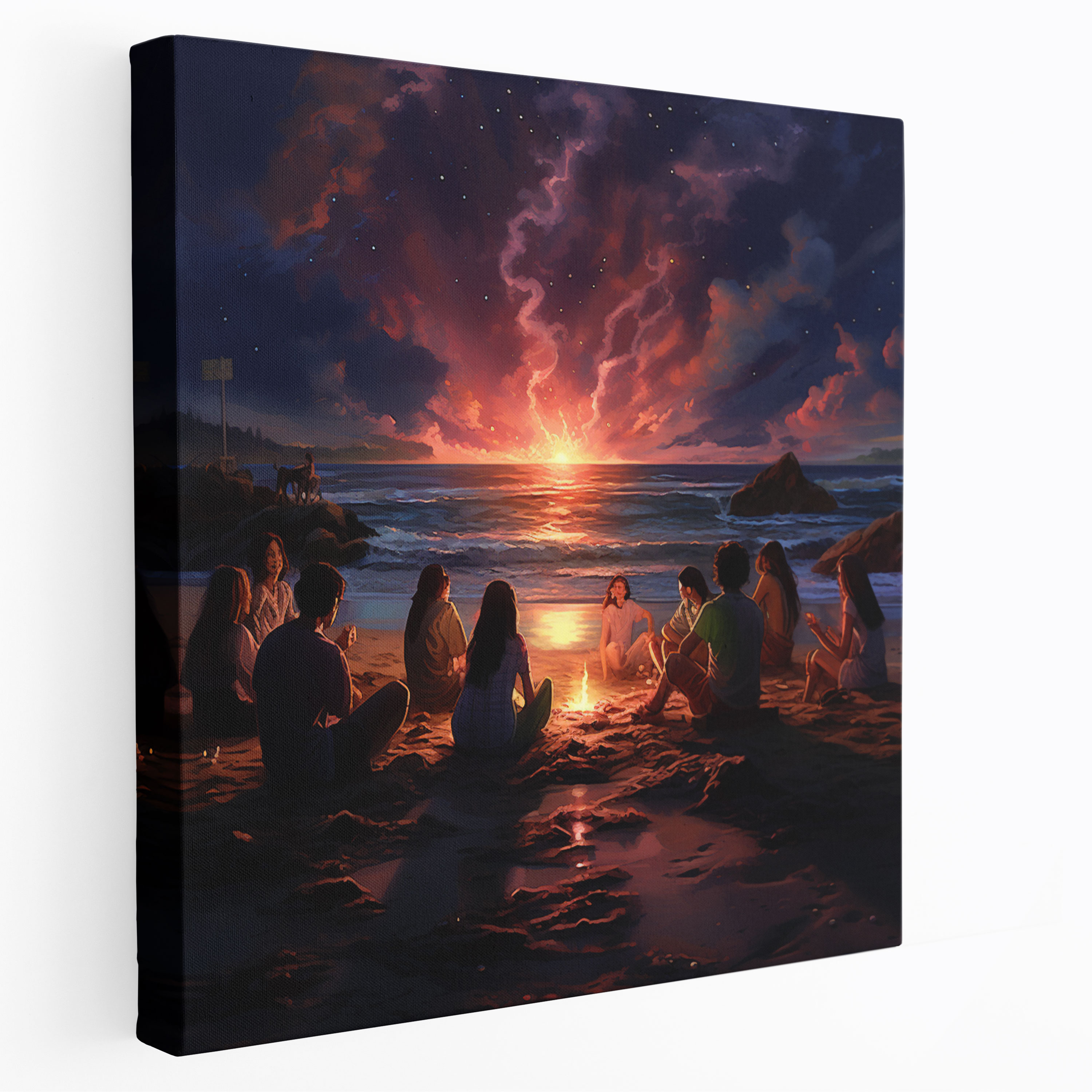 Bonfire Memories Canvas Print - Beach, Friends Gathering, Beach, Canvas Print