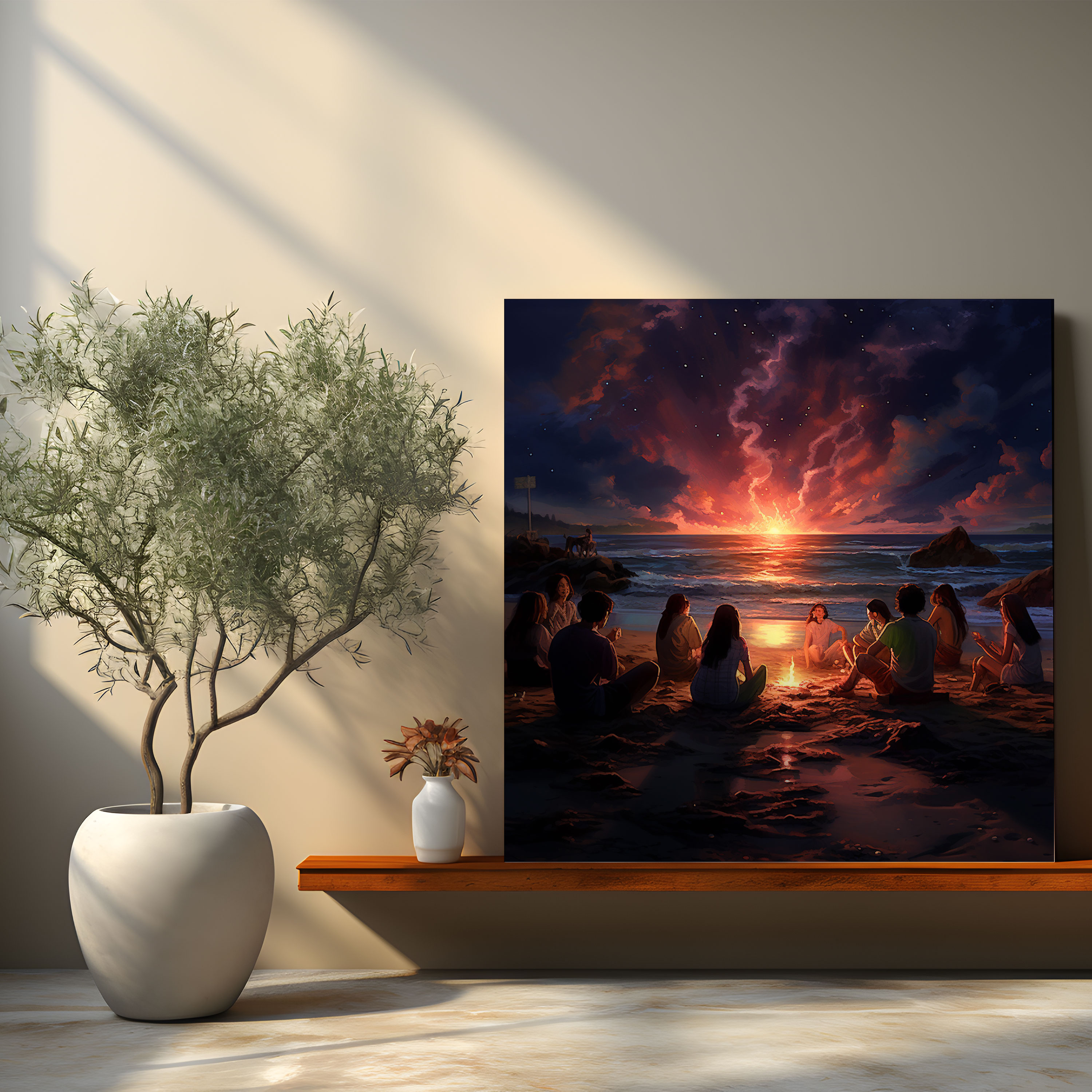 Bonfire Memories Canvas Print - Beach, Friends Gathering, Beach, Canvas Print
