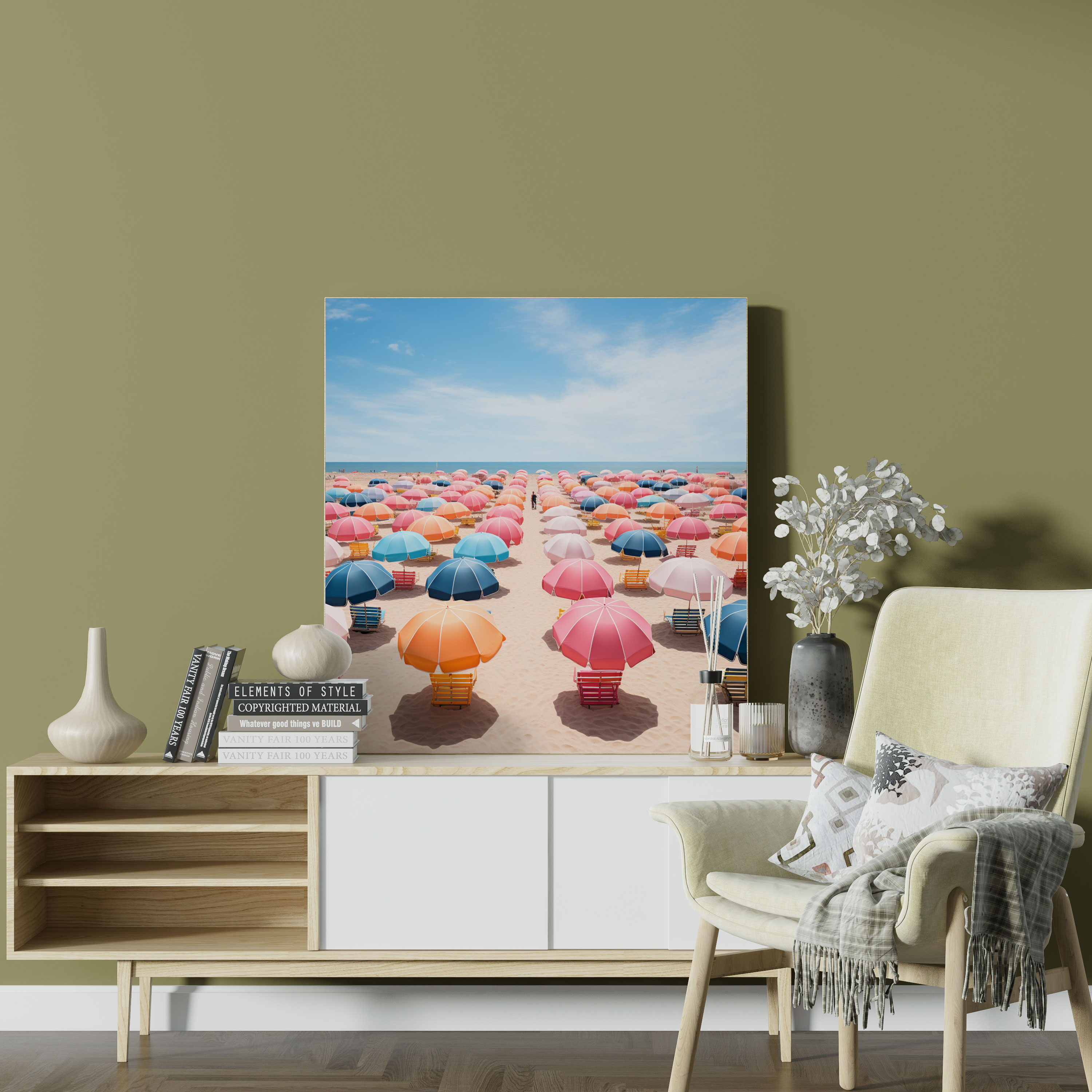 Beach Wall Art - Colorful Beach Umbrellas Canvas Print - Beach, Canvas Wall Art, Joyful, Wall Decoration
