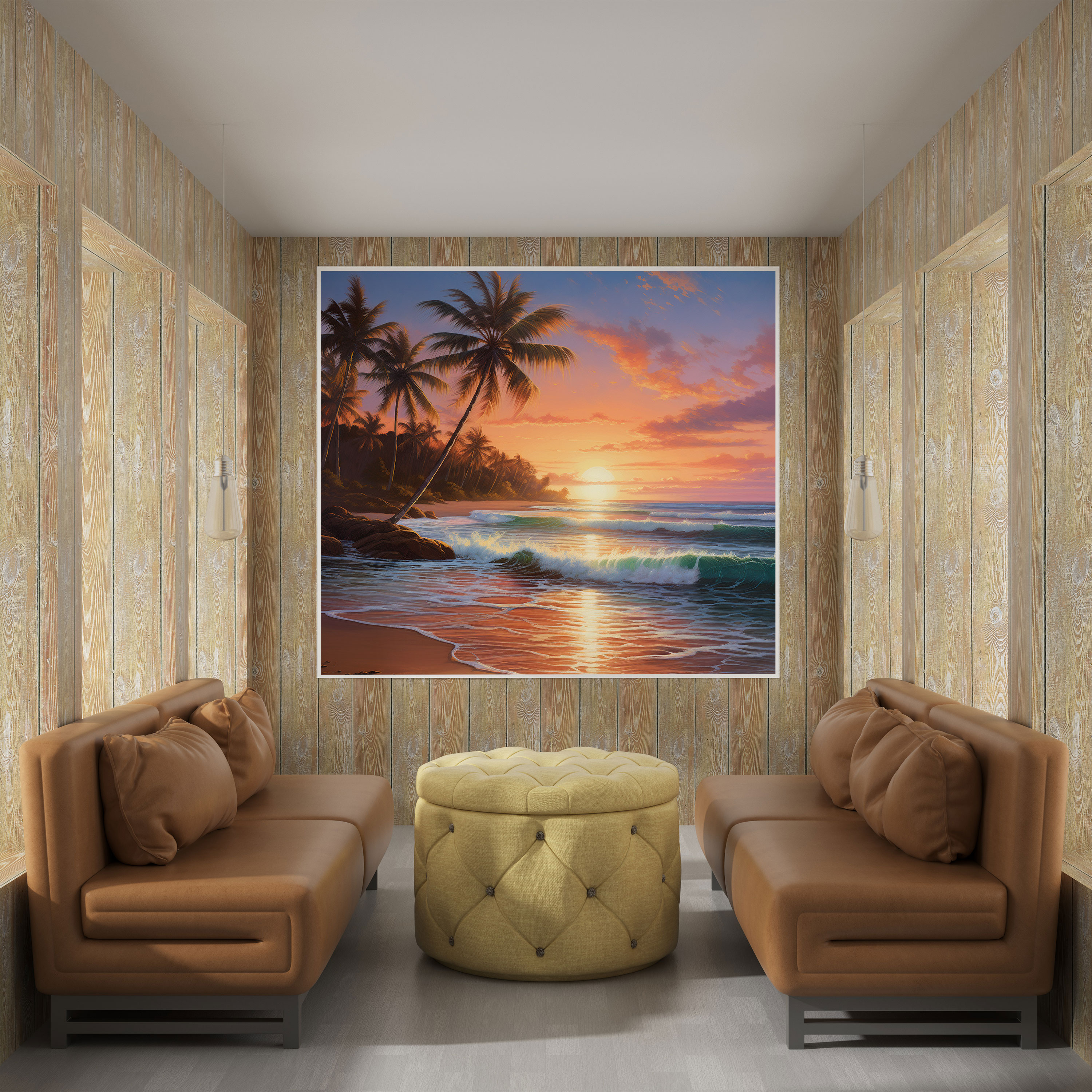 Beach Sunset Canvas Print - Beach, Palm Trees, Beach, Canvas