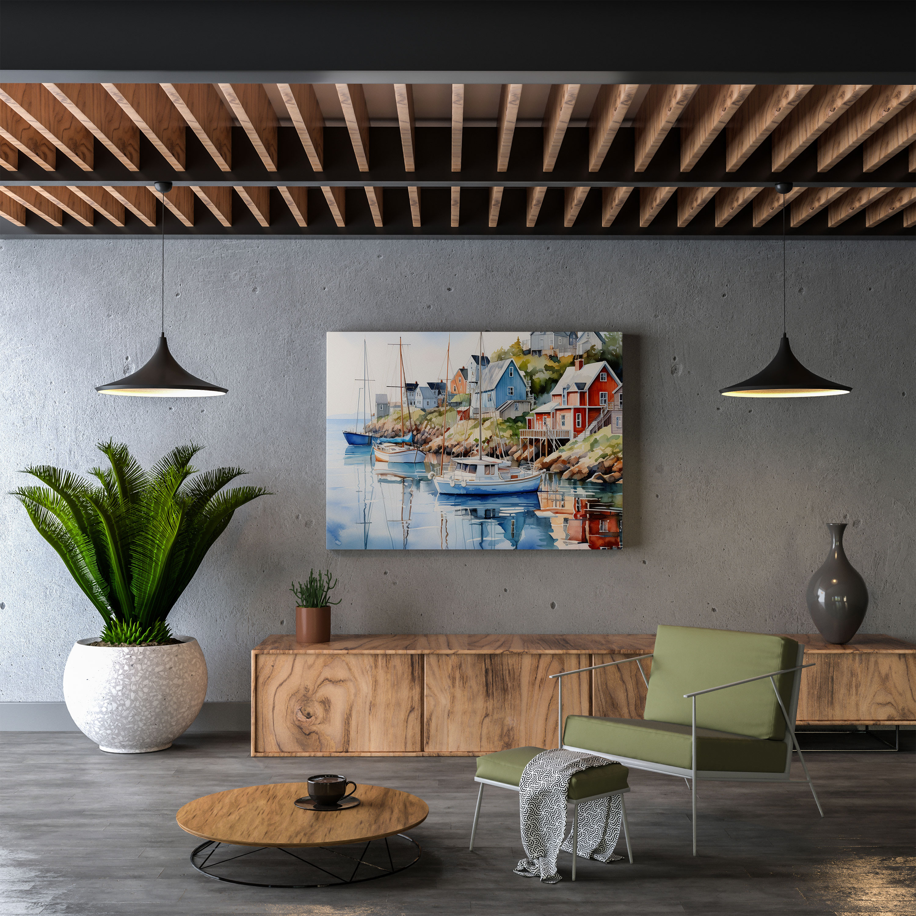 Coastal Village Wall Art - Beach, Watercolor, Canvas Print, Canvas