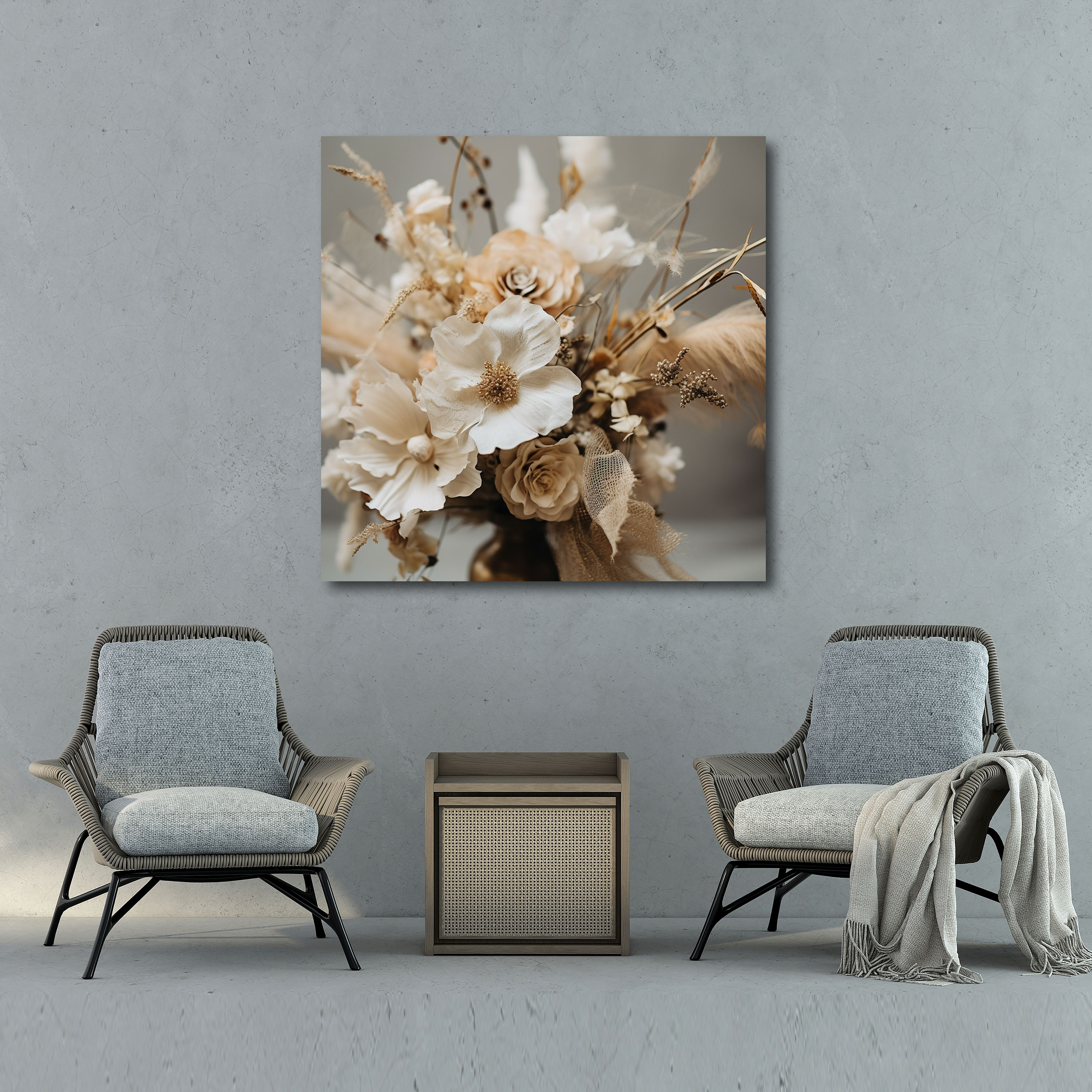 Beige Floral Canvas Print - Beige, Delicate Petals, Wall Decoration, Canvas Wall Art