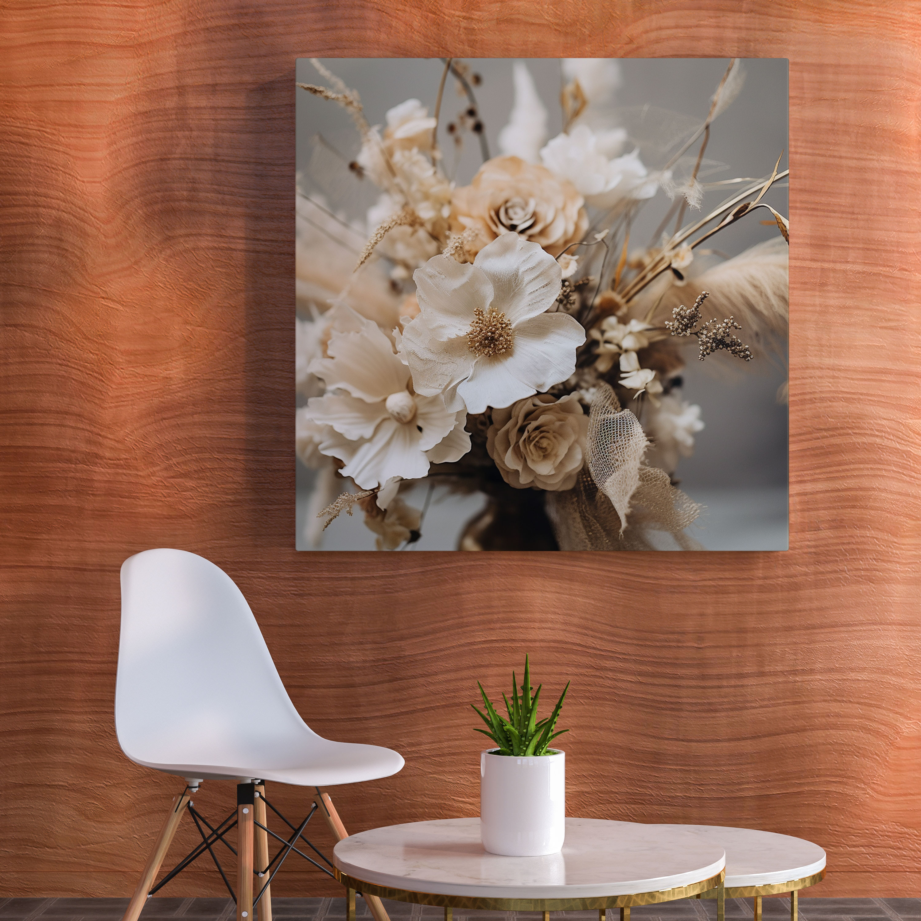Beige Floral Canvas Print - Beige, Delicate Petals, Wall Decoration, Canvas Wall Art