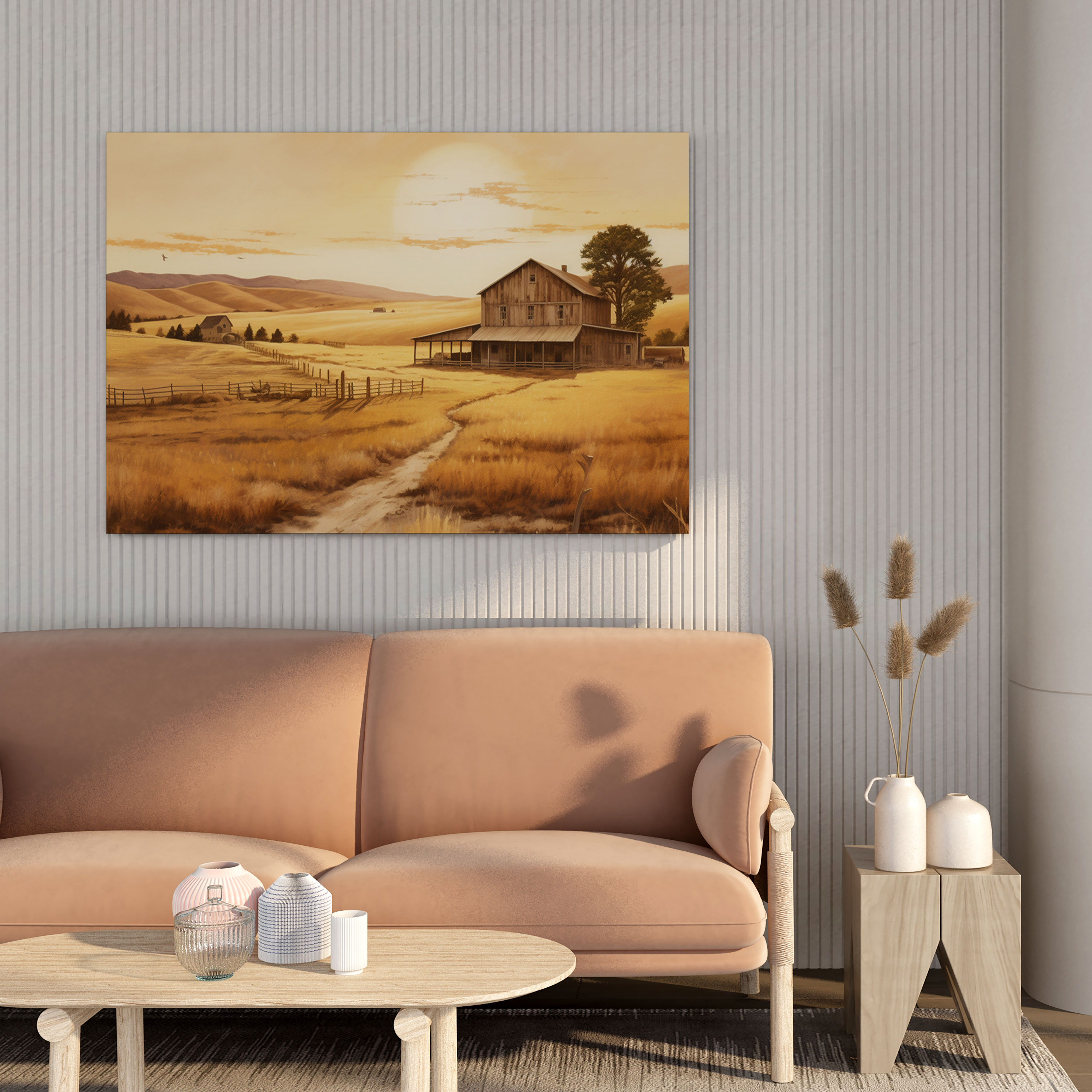 Beige Farmhouse Canvas Print - Beige, Wall Decoration, Beige Canvas Print, Rolling Hills