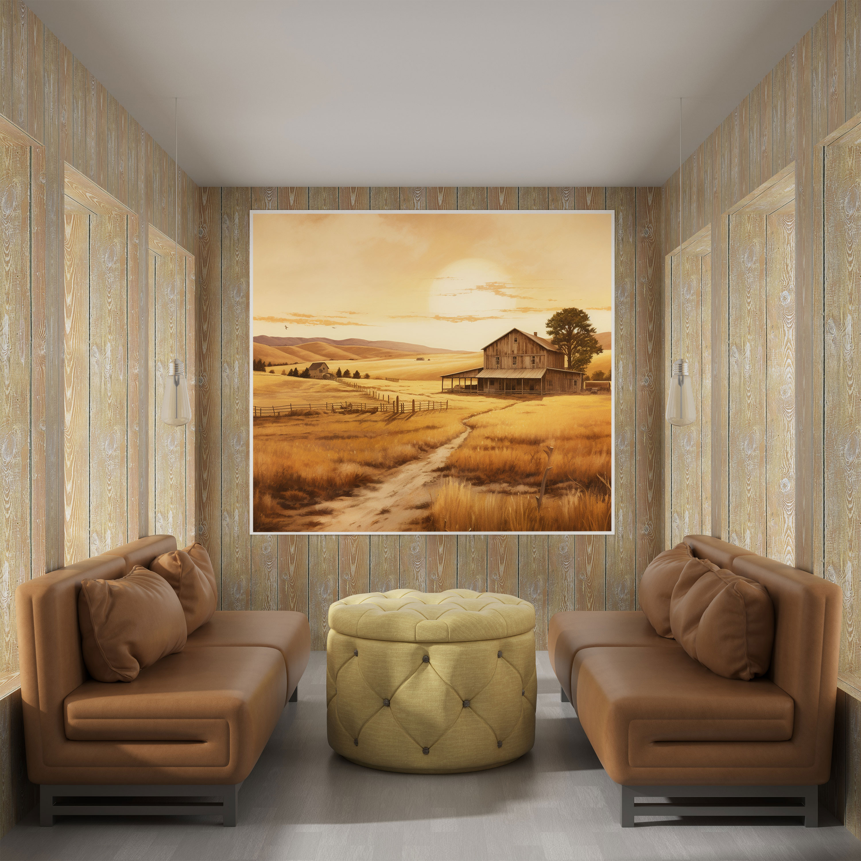 Beige Farmhouse Canvas Print - Beige, Wall Decoration, Beige Canvas Print, Rolling Hills