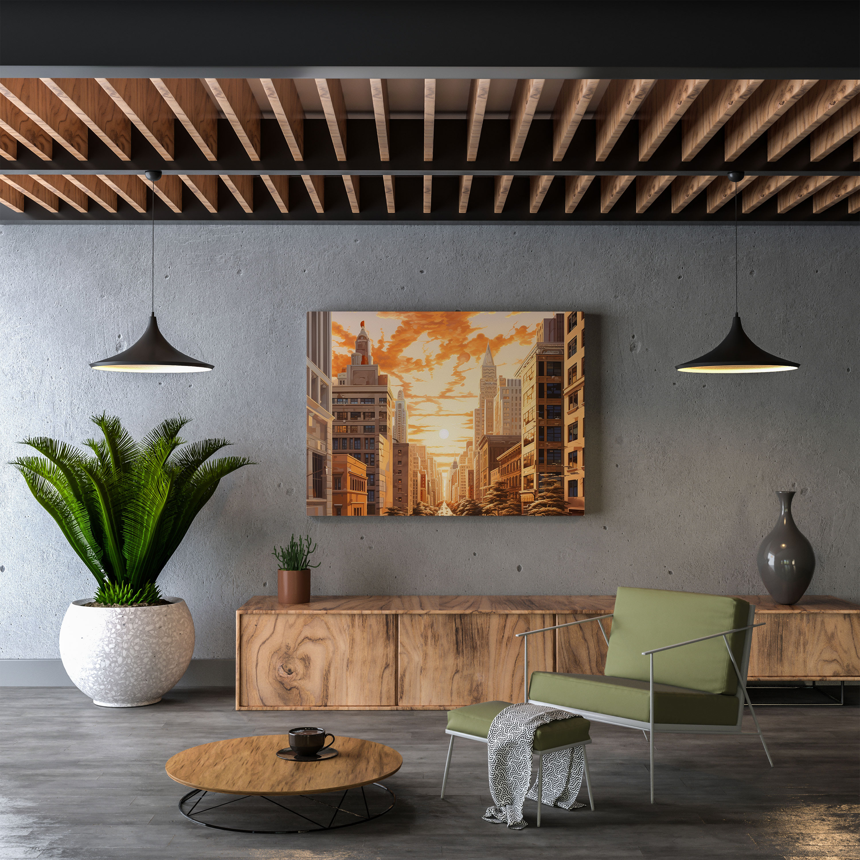 Beige Cityscape Canvas Print - Beige, Home Decoration, Canvas Wall Art, Golden Hour