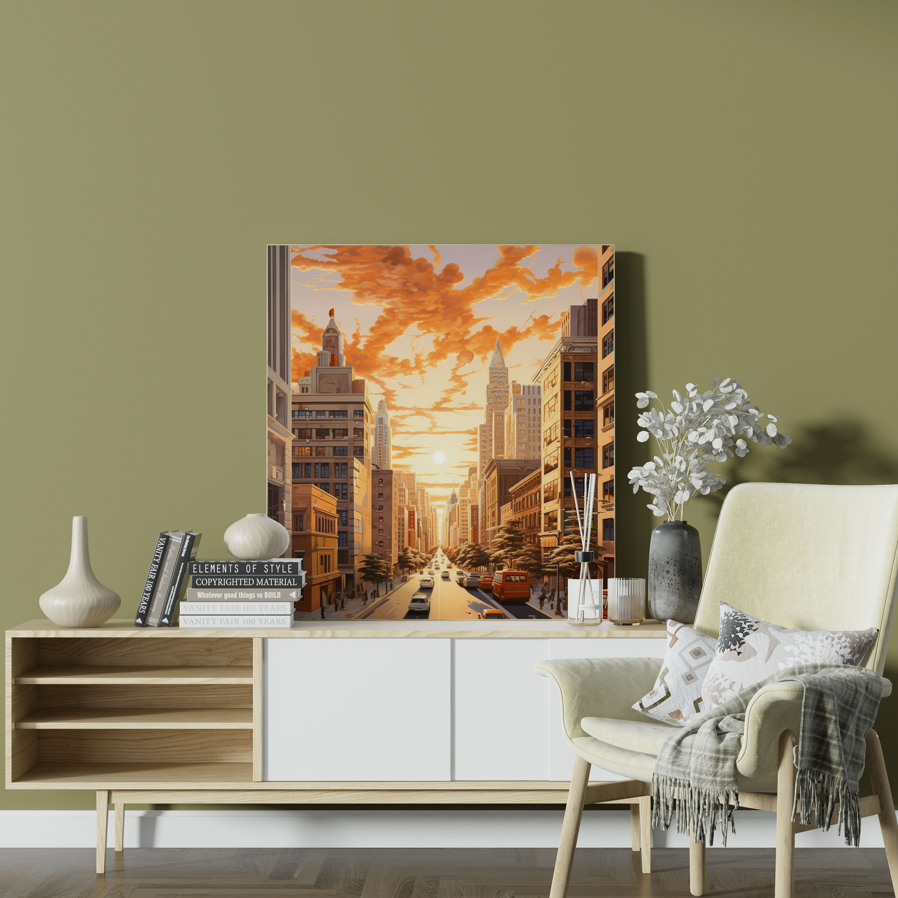 Beige Cityscape Canvas Print - Beige, Home Decoration, Canvas Wall Art, Golden Hour