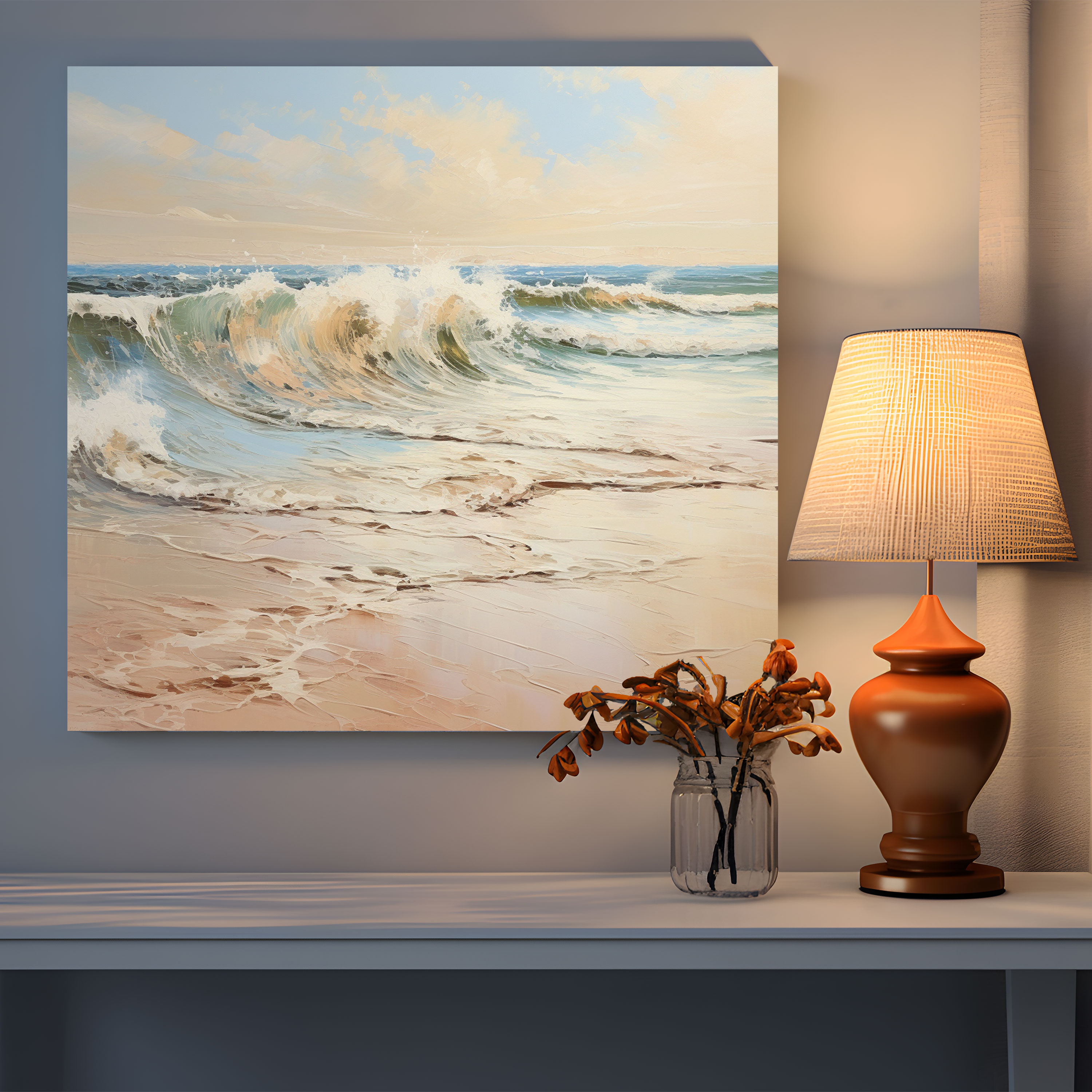 Beige Seascape Canvas Print - Beige, Relaxation, Gentle Waves, Seascape