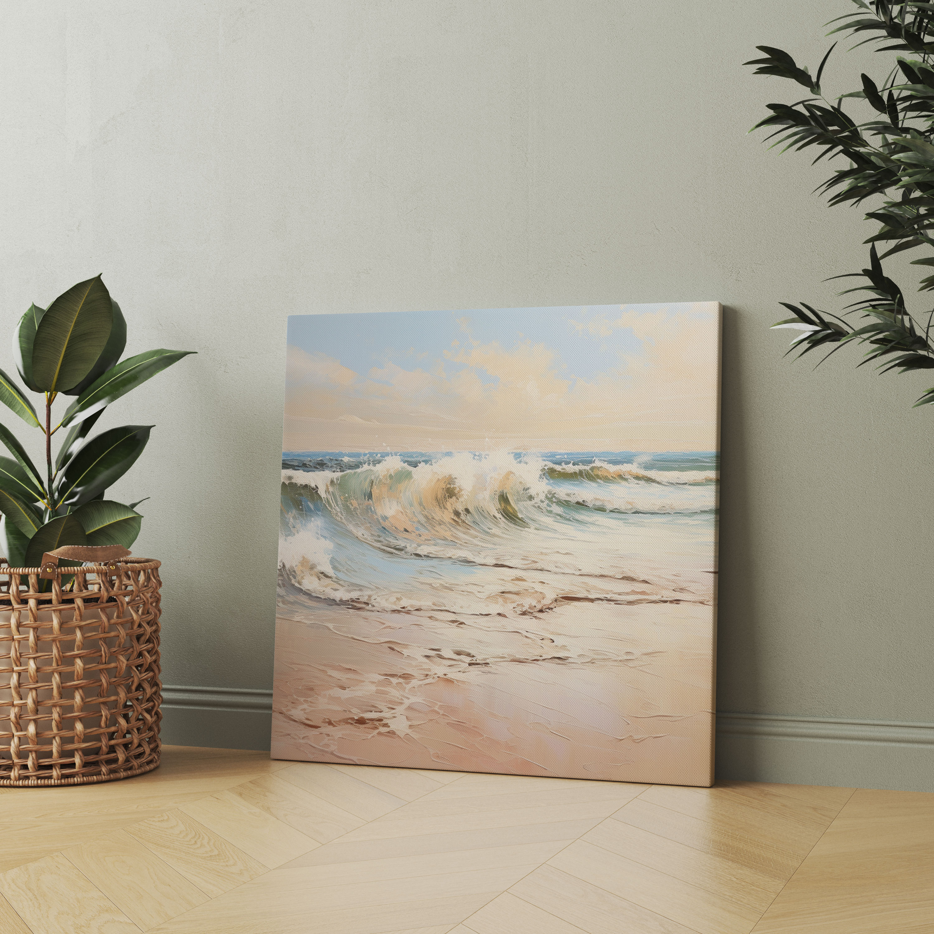 Beige Seascape Canvas Print - Beige, Relaxation, Gentle Waves, Seascape