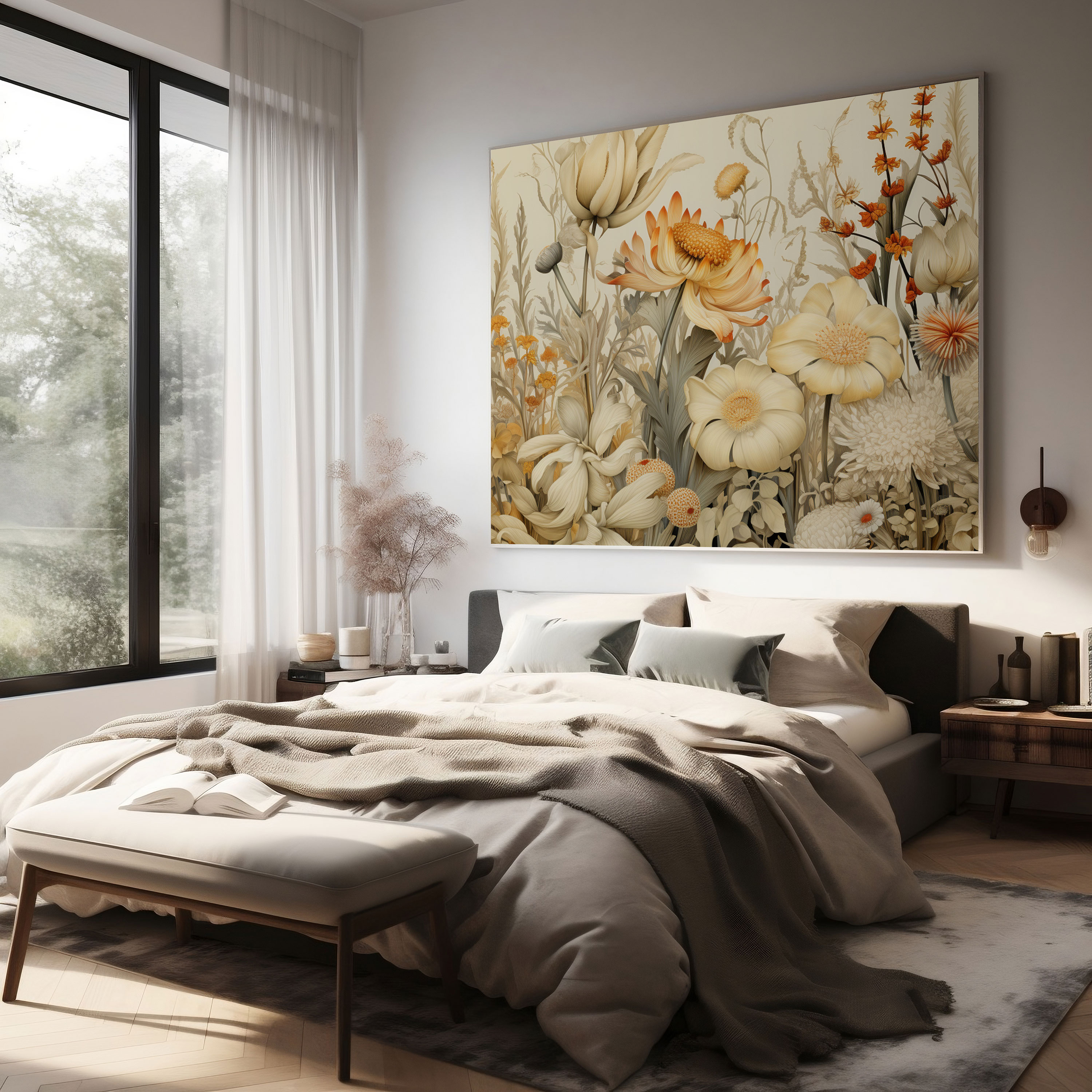 Beige Botanical Canvas Print - Beige, Botanical Prints, Home Decoration, Beige Canvas Print