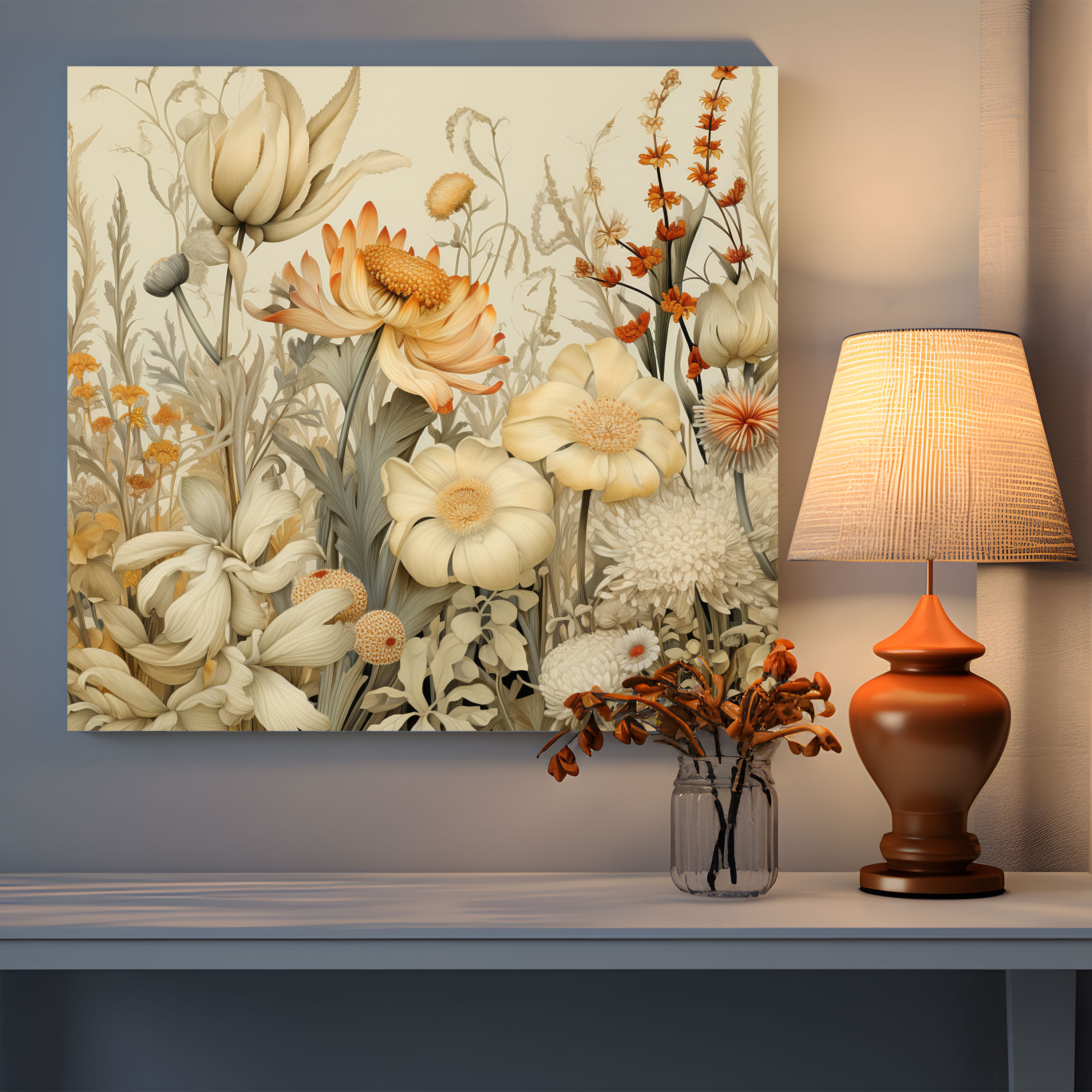 Beige Botanical Canvas Print - Beige, Botanical Prints, Home Decoration, Beige Canvas Print