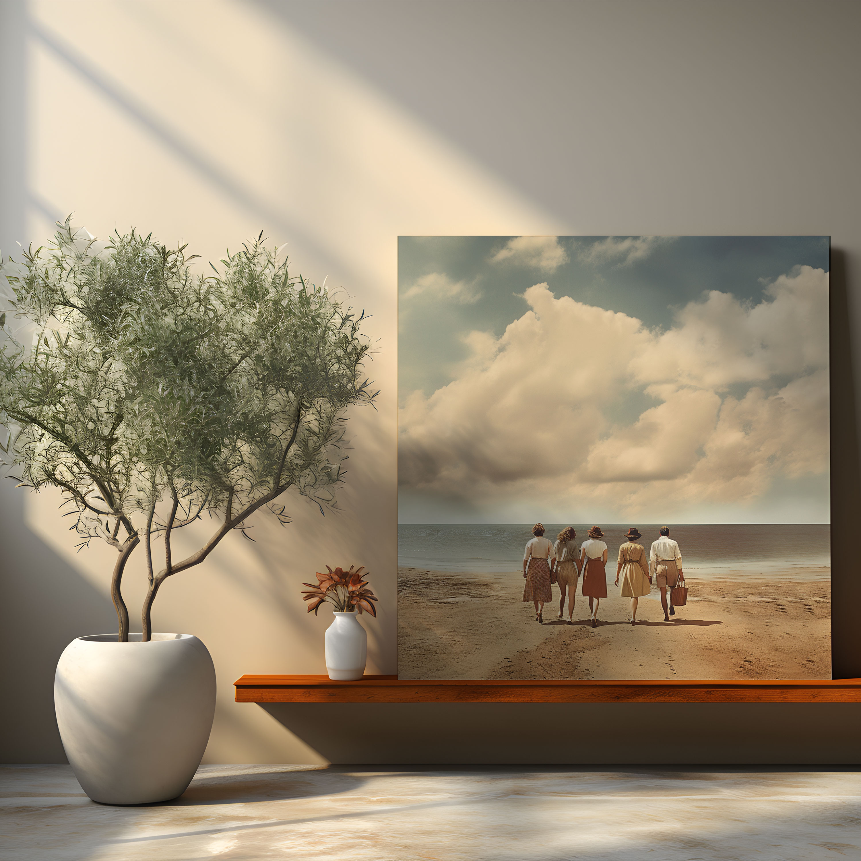 Vintage Beige Beach Canvas Print - Beige, Beige Canvas Print, Beige Wall Decoration, Canvas Wall Art